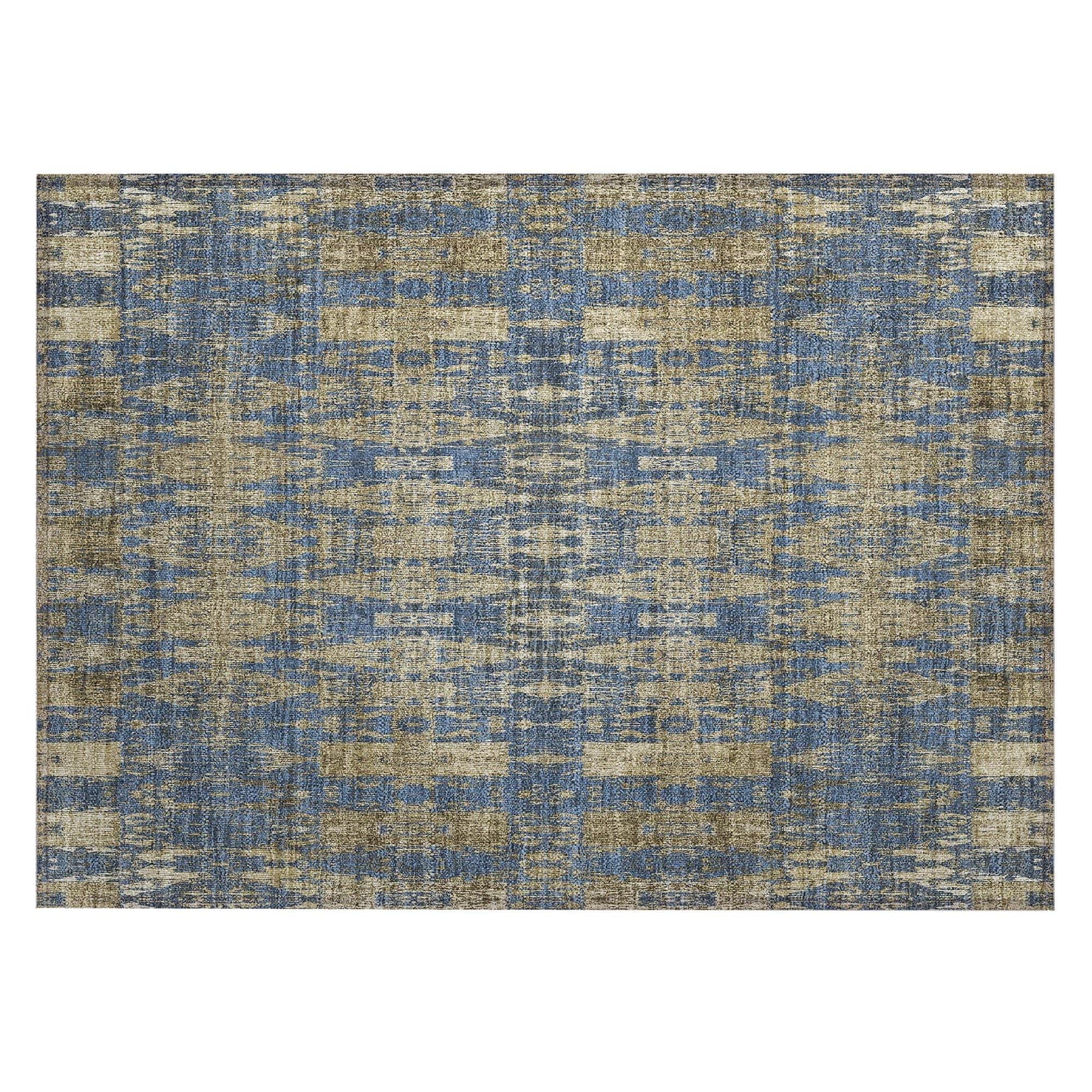 Machine Washable Blue Rug - Indoor / Outdoor - Kids / Pet Friendly Moroccan Print Rug