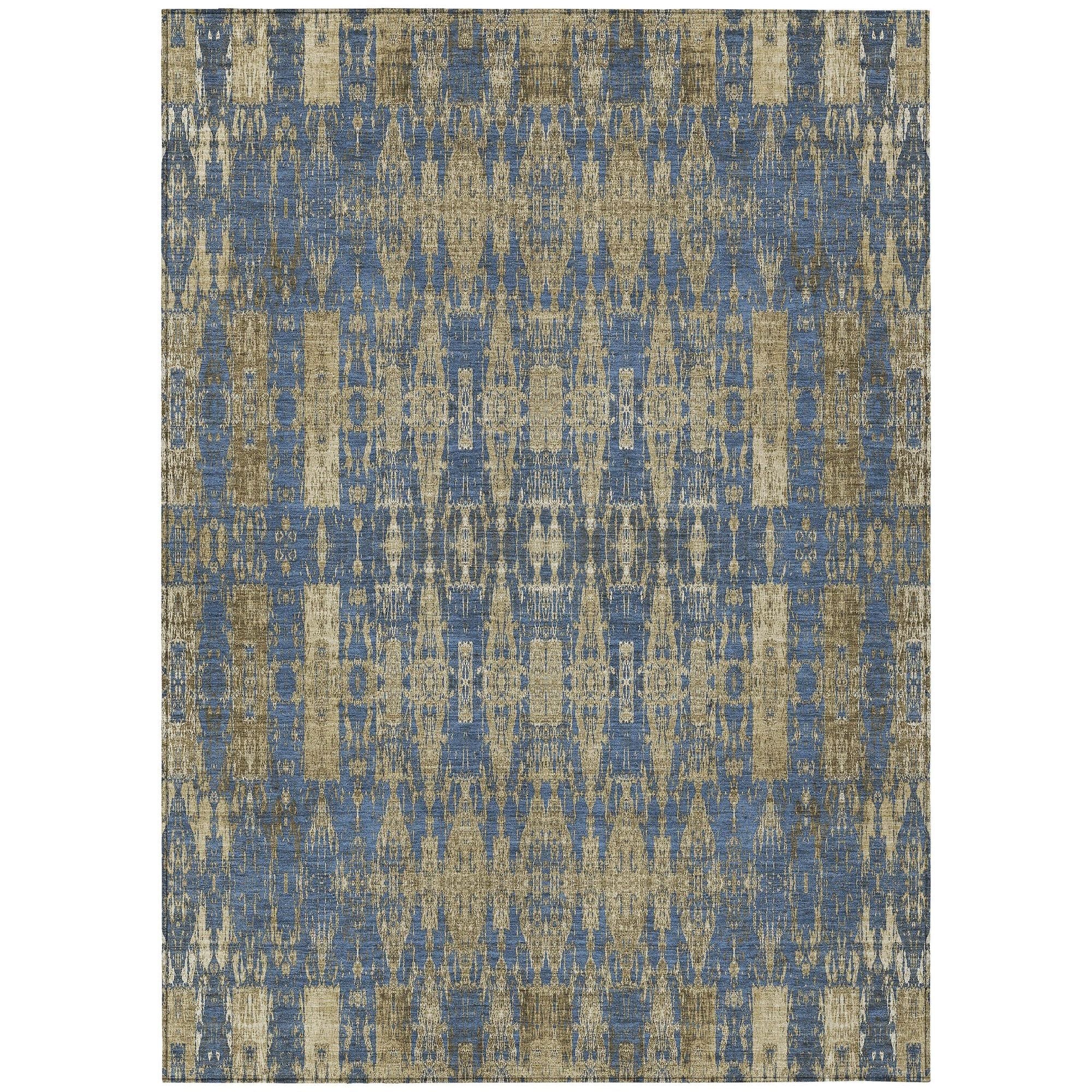 Machine Washable Blue Rug - Indoor / Outdoor - Kids / Pet Friendly Moroccan Print Rug