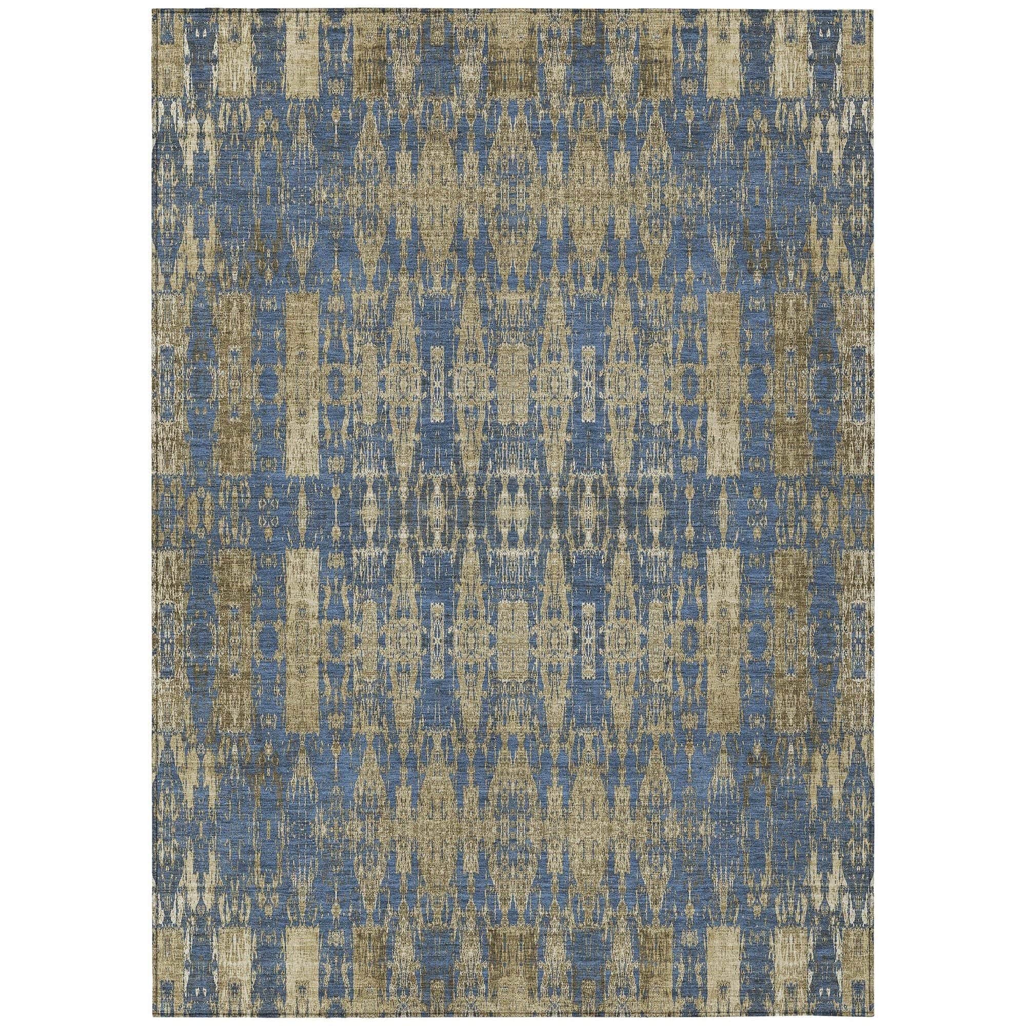 Machine Washable Blue Rug - Indoor / Outdoor - Kids / Pet Friendly Moroccan Print Rug