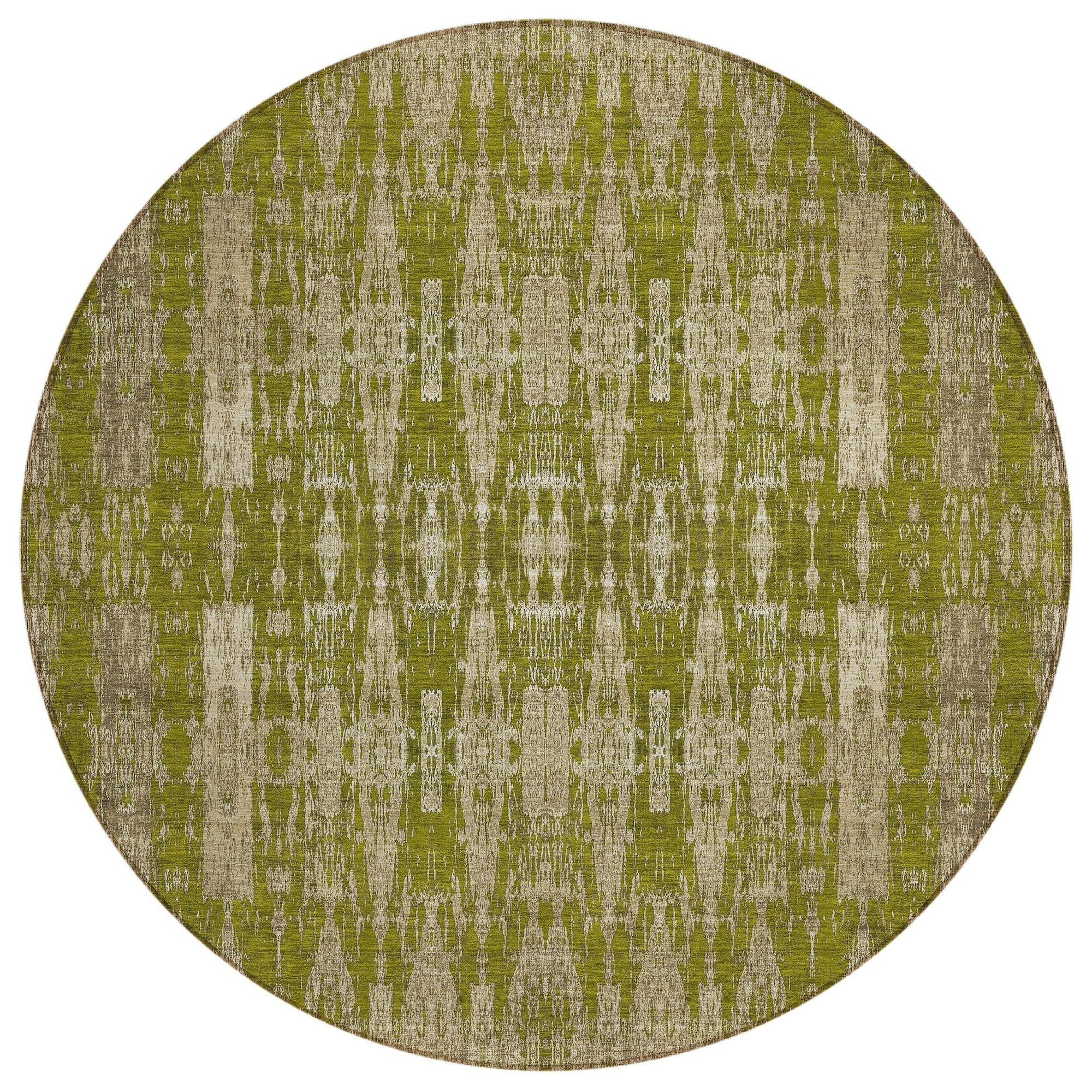 Machine Washable Olive Green Rug - Indoor / Outdoor - Kids / Pet Friendly Moroccan Print Rug