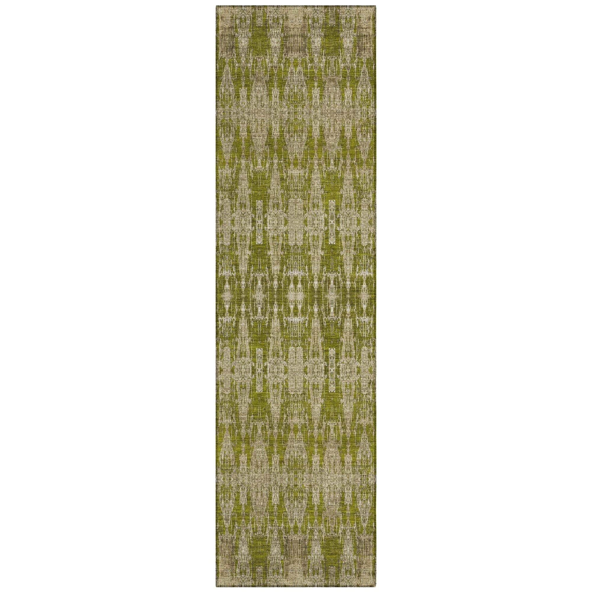 Machine Washable Olive Green Rug - Indoor / Outdoor - Kids / Pet Friendly Moroccan Print Rug