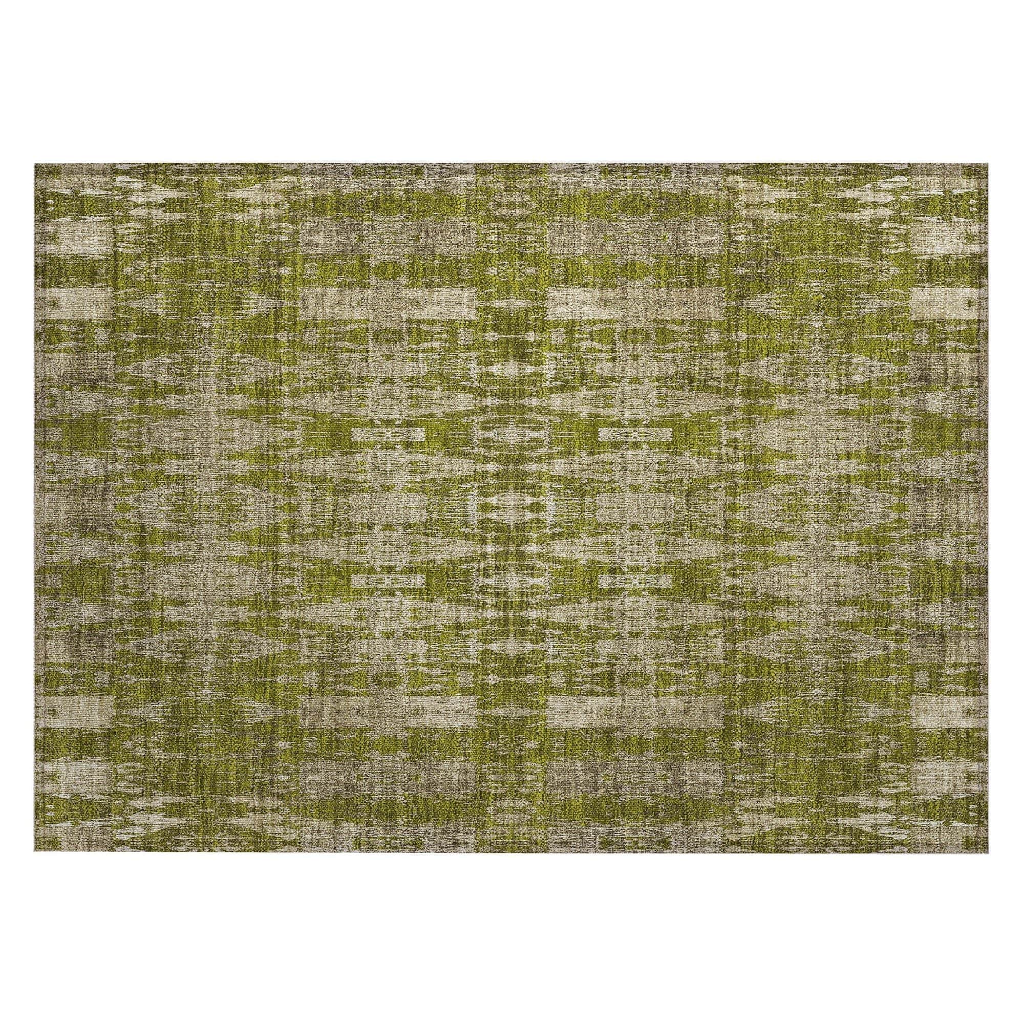 Machine Washable Olive Green Rug - Indoor / Outdoor - Kids / Pet Friendly Moroccan Print Rug