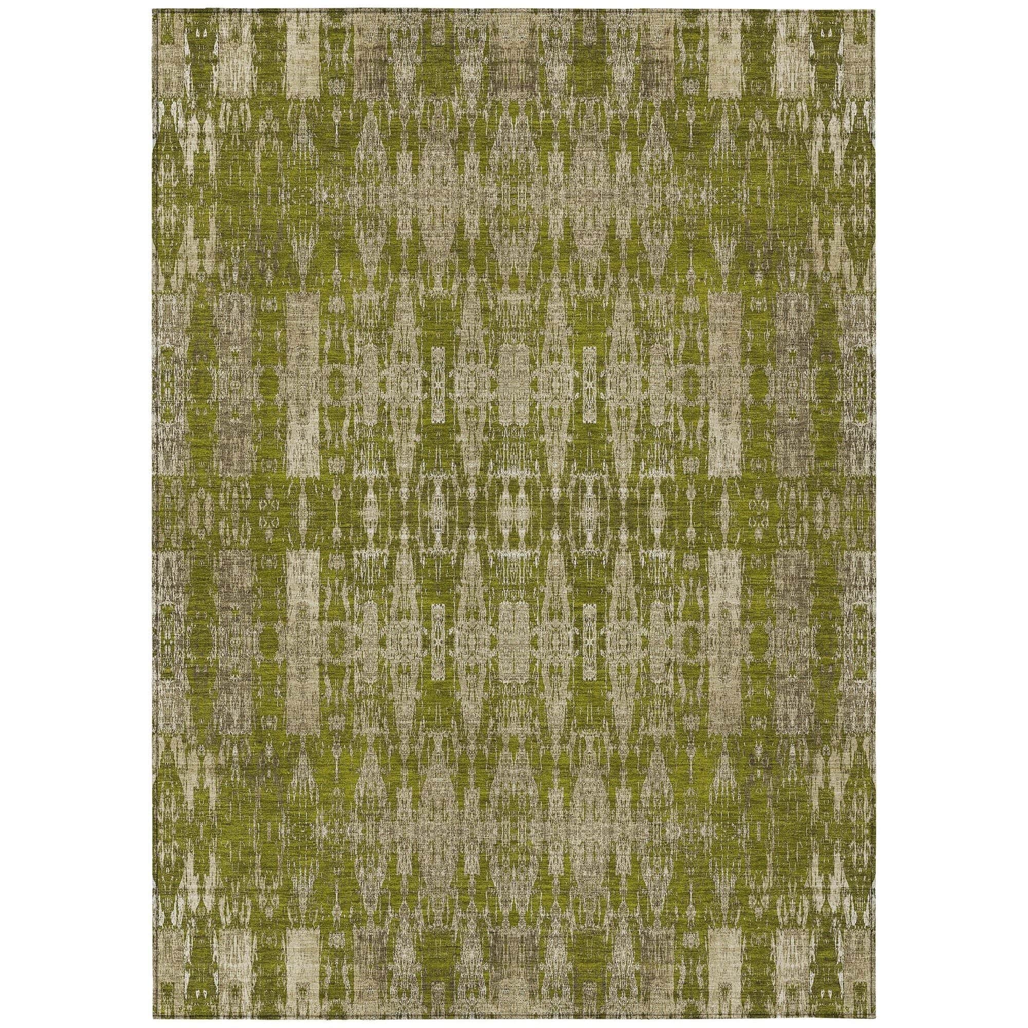 Machine Washable Olive Green Rug - Indoor / Outdoor - Kids / Pet Friendly Moroccan Print Rug