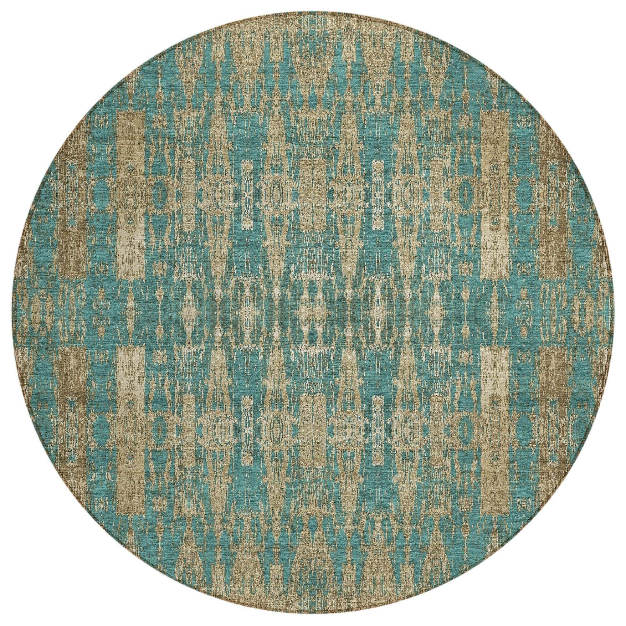 Machine Washable Teal Rug - Indoor / Outdoor - Kids / Pet Friendly Moroccan Print Rug