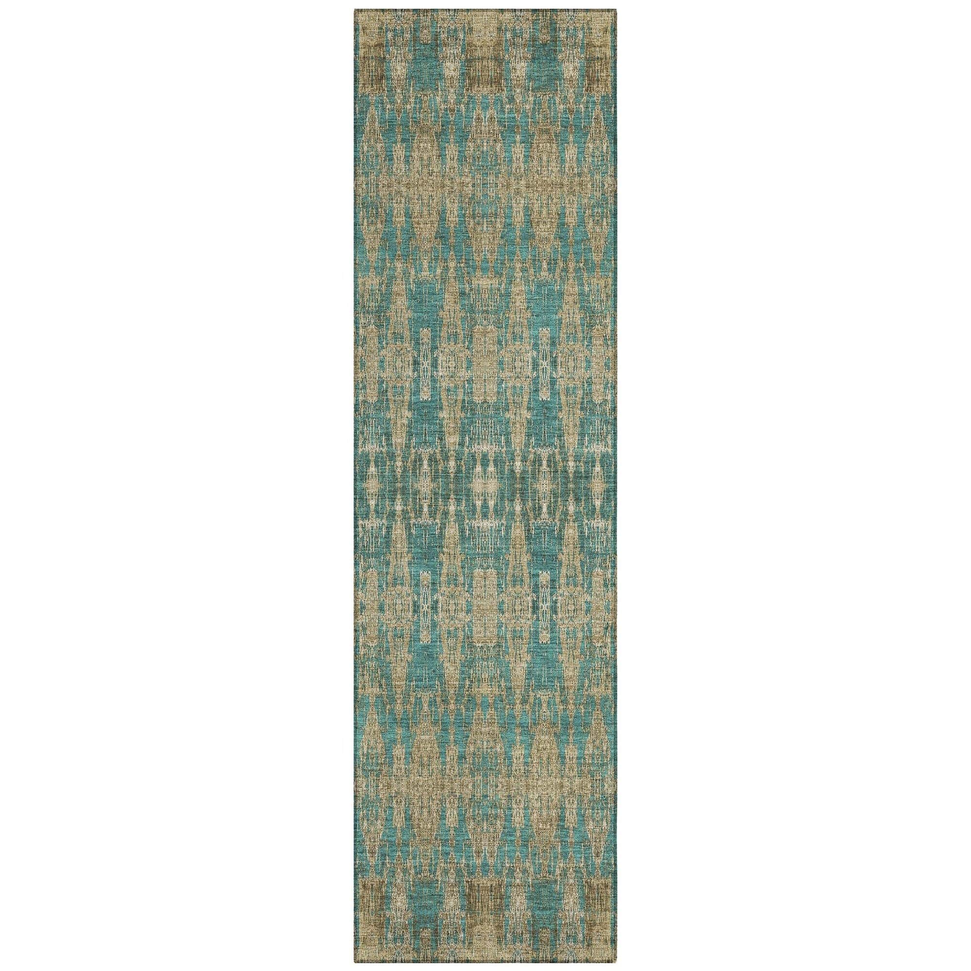 Machine Washable Teal Rug - Indoor / Outdoor - Kids / Pet Friendly Moroccan Print Rug