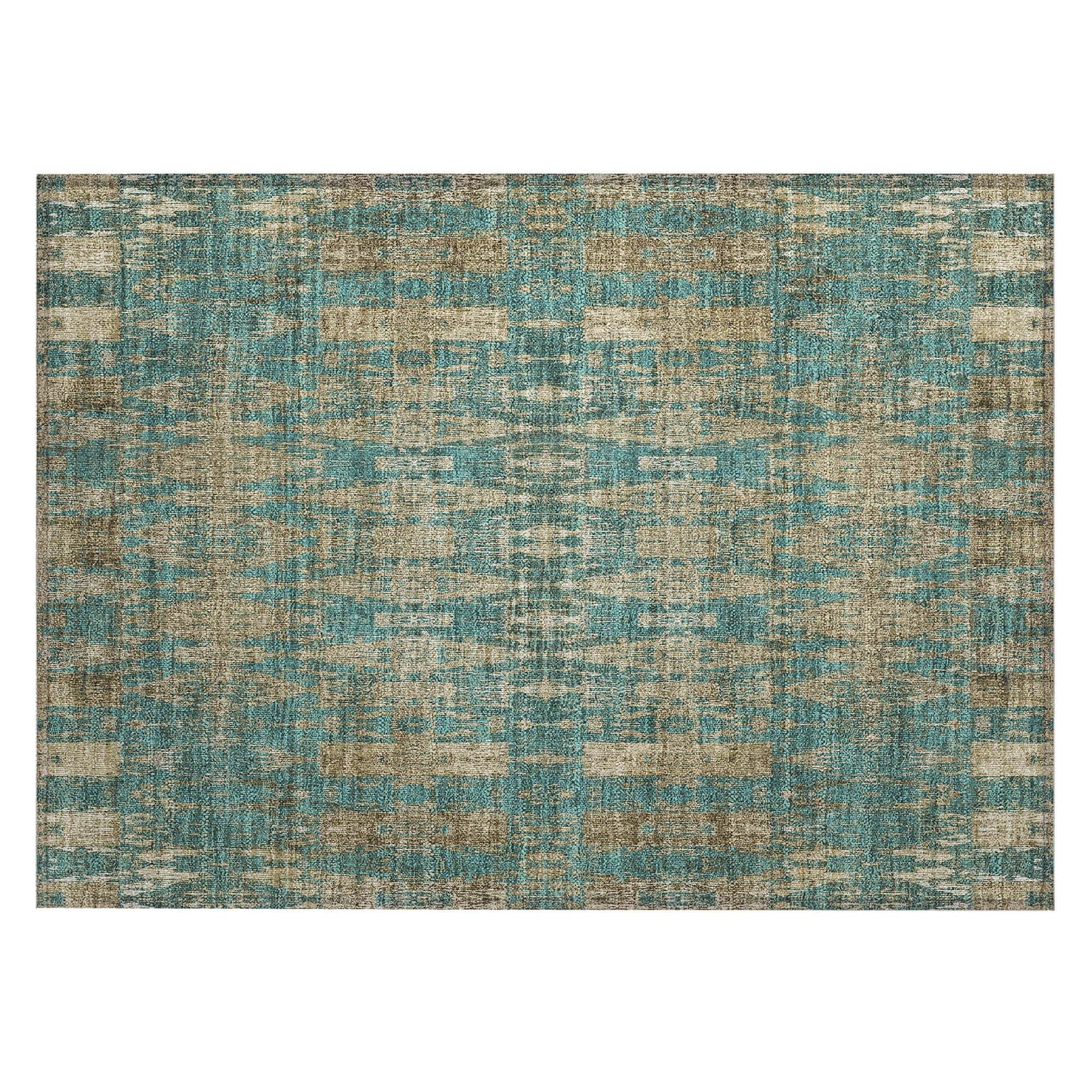 Machine Washable Teal Rug - Indoor / Outdoor - Kids / Pet Friendly Moroccan Print Rug