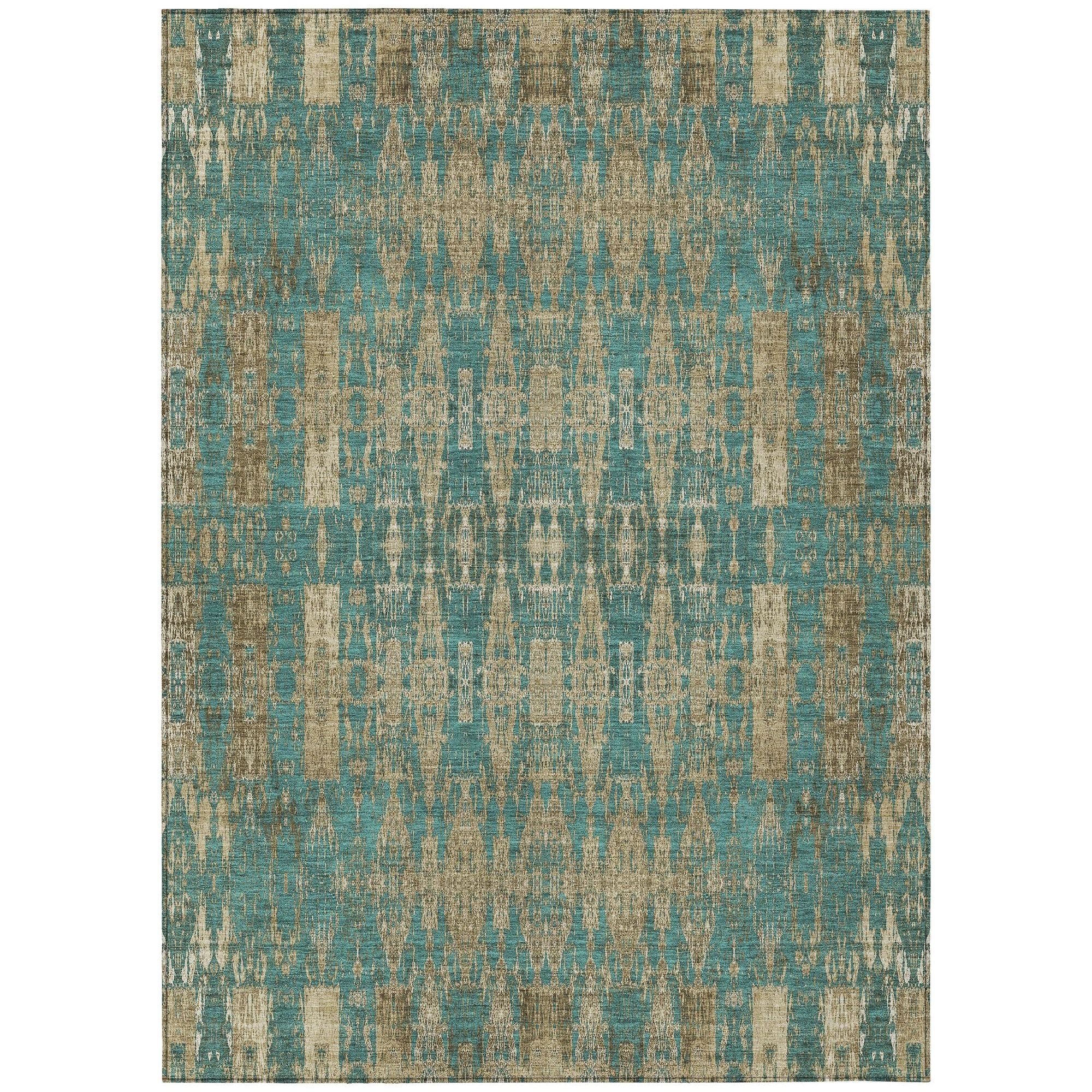 Machine Washable Teal Rug - Indoor / Outdoor - Kids / Pet Friendly Moroccan Print Rug