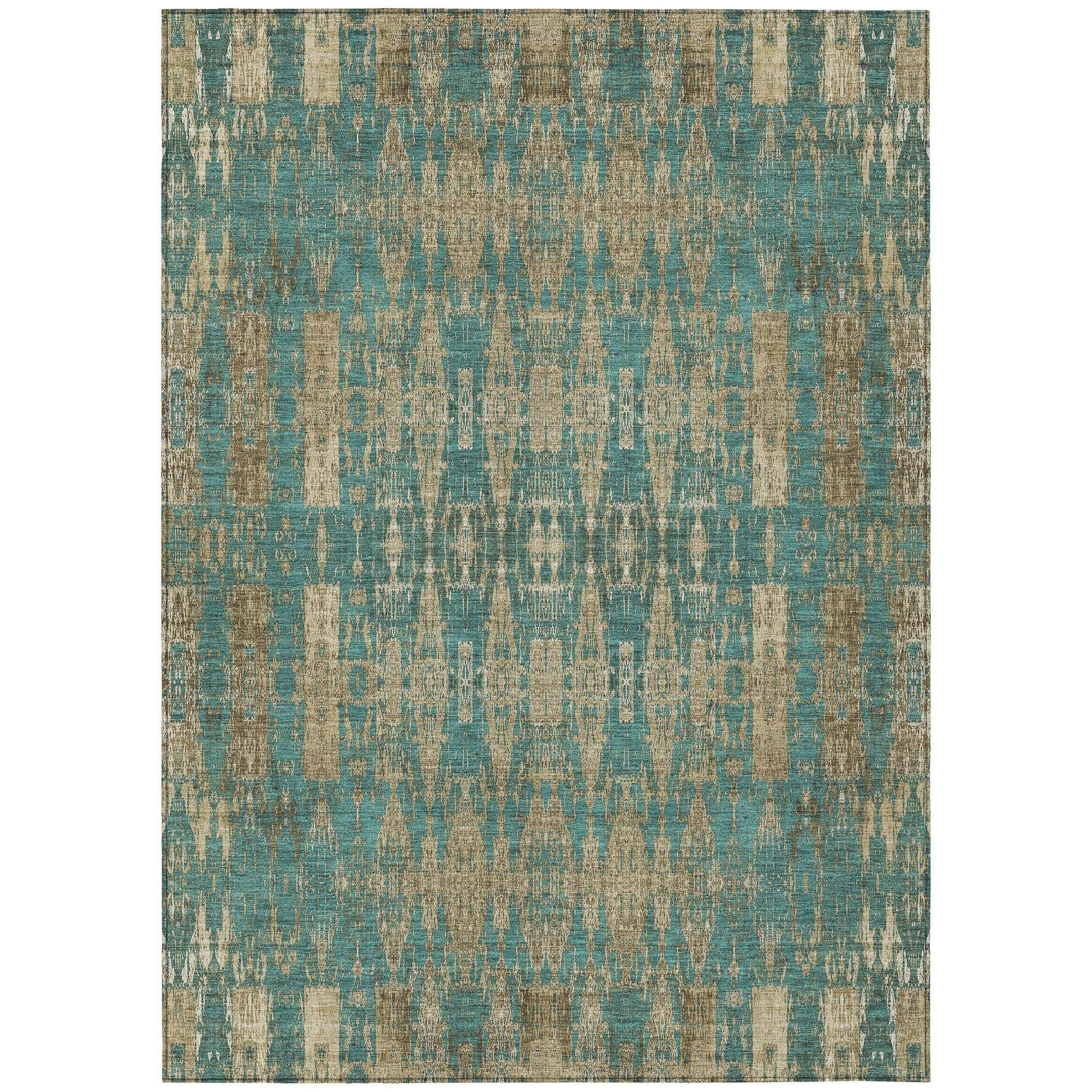 Machine Washable Teal Rug - Indoor / Outdoor - Kids / Pet Friendly Moroccan Print Rug