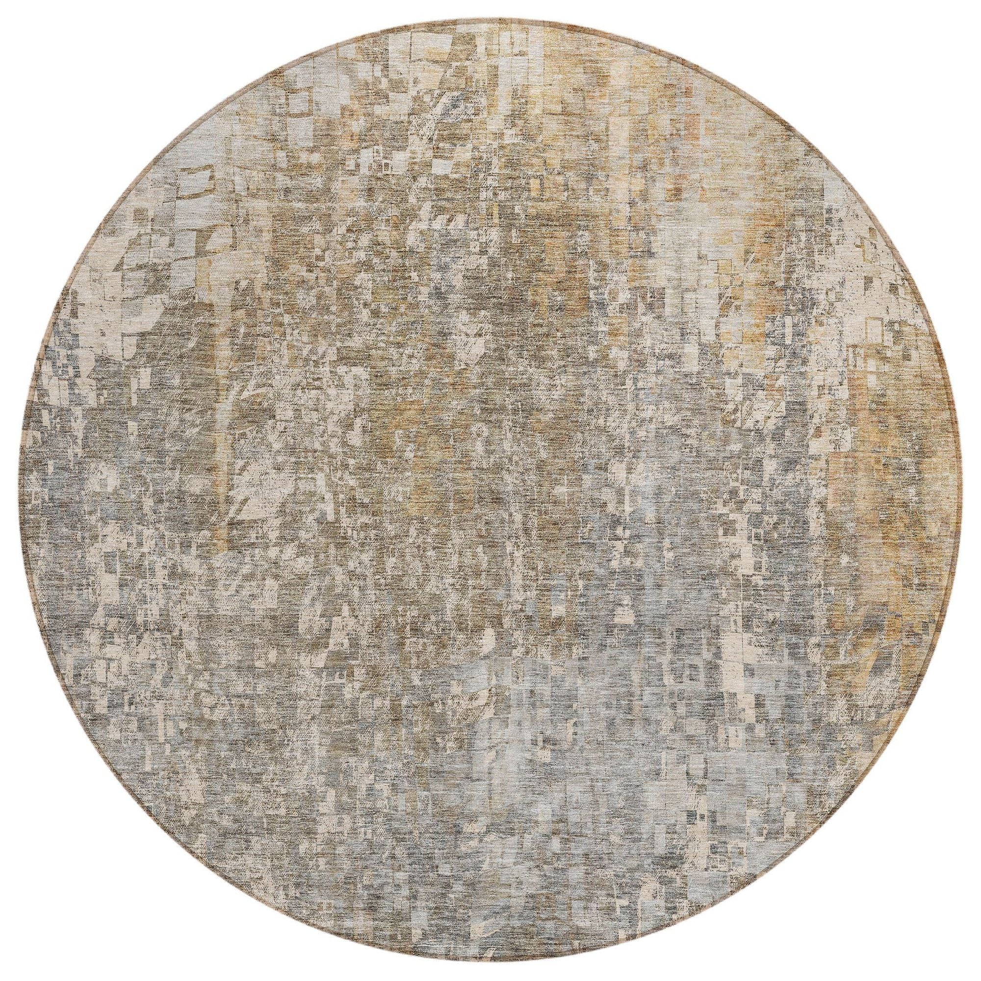 Machine Washable Beige Brown Rug - Indoor / Outdoor - Kids / Pet Friendly Squares Print Rug