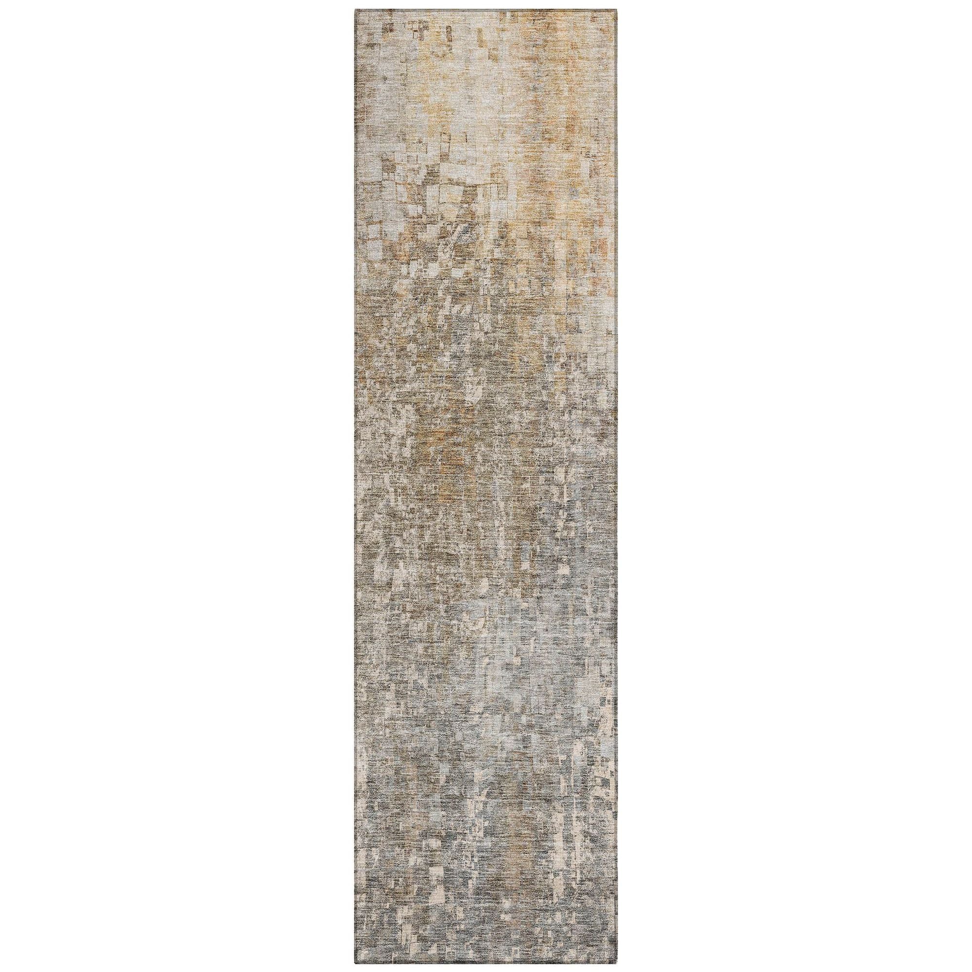 Machine Washable Beige Brown Rug - Indoor / Outdoor - Kids / Pet Friendly Squares Print Rug