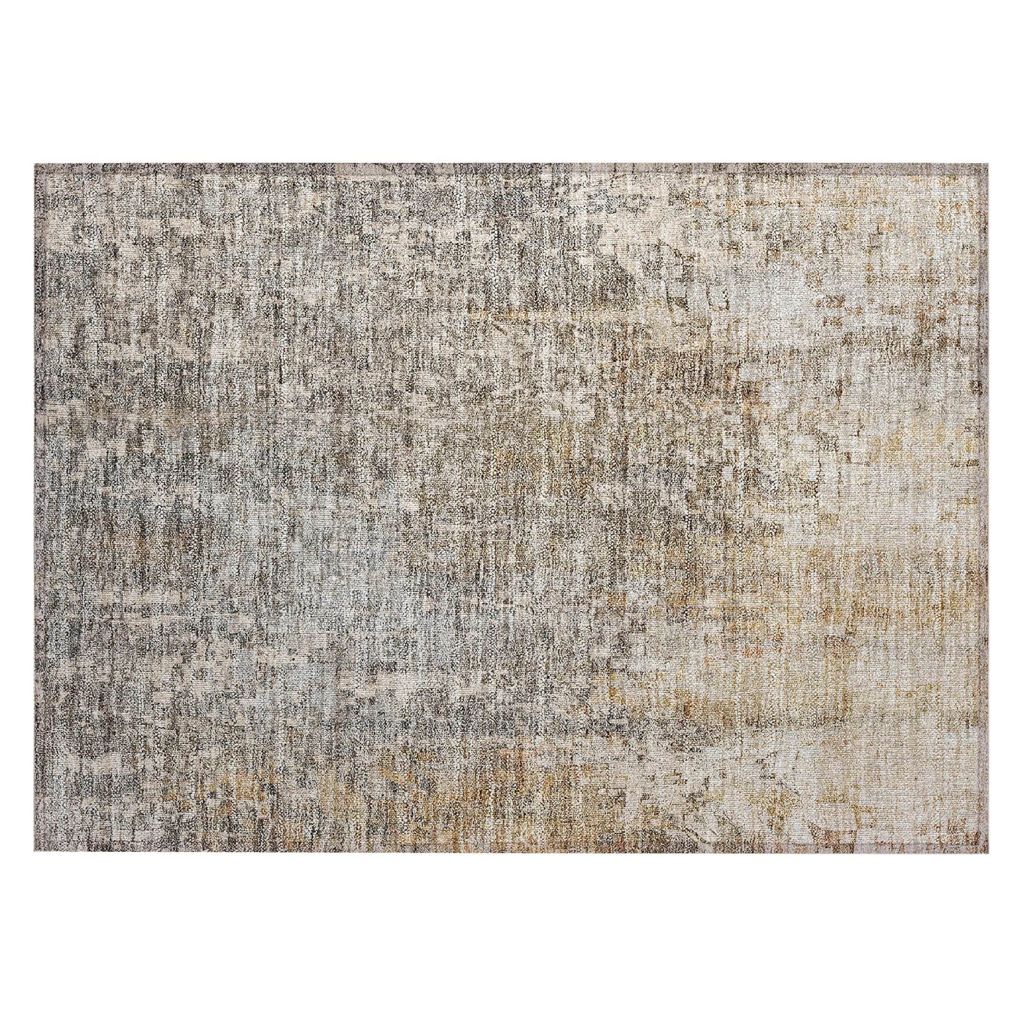 Machine Washable Beige Brown Rug - Indoor / Outdoor - Kids / Pet Friendly Squares Print Rug