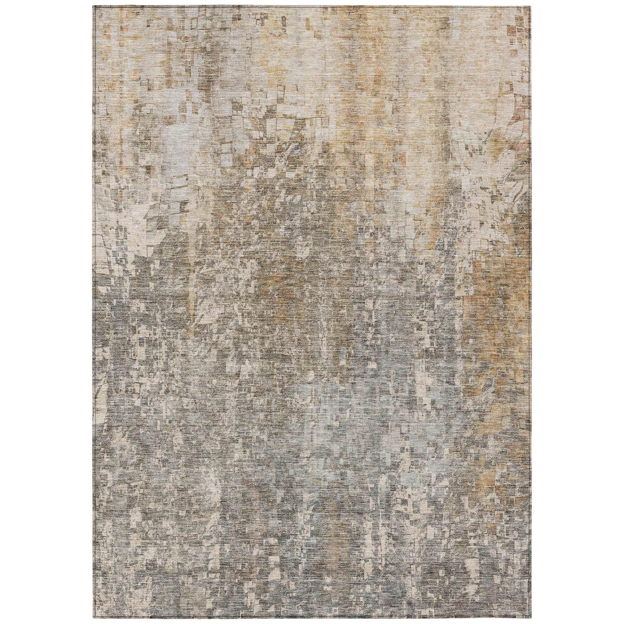 Machine Washable Beige Brown Rug - Indoor / Outdoor - Kids / Pet Friendly Squares Print Rug