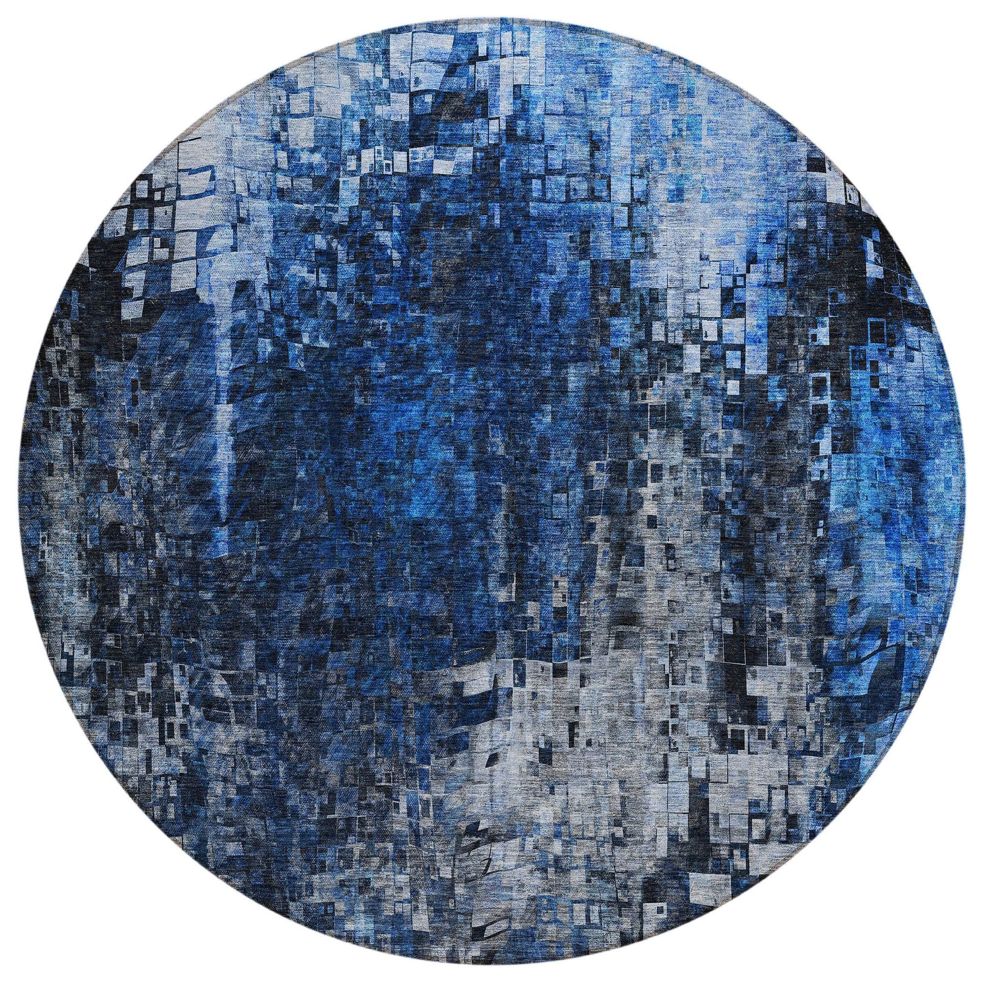 Machine Washable Blue Rug - Indoor / Outdoor - Kids / Pet Friendly Squares Print Rug
