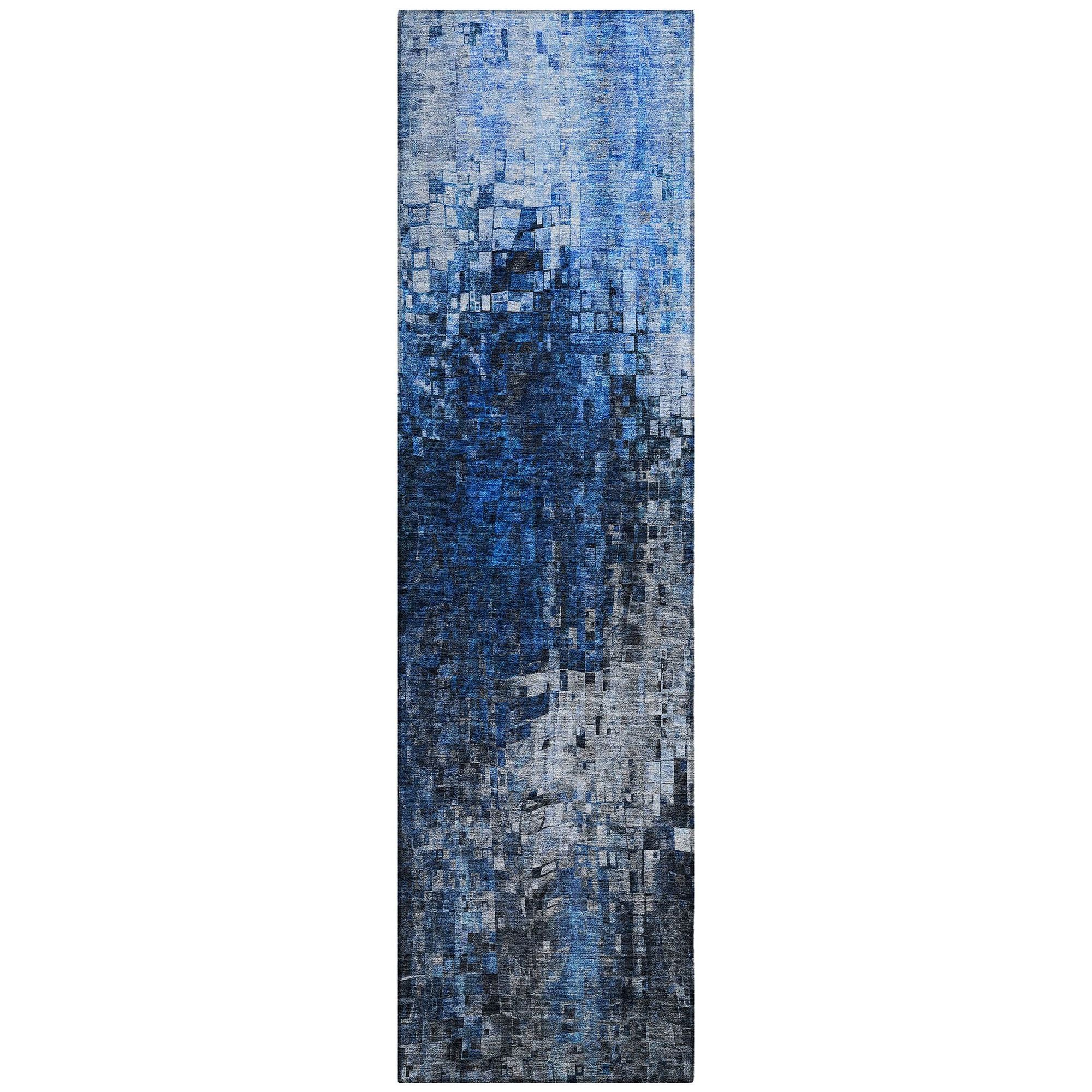 Machine Washable Blue Rug - Indoor / Outdoor - Kids / Pet Friendly Squares Print Rug