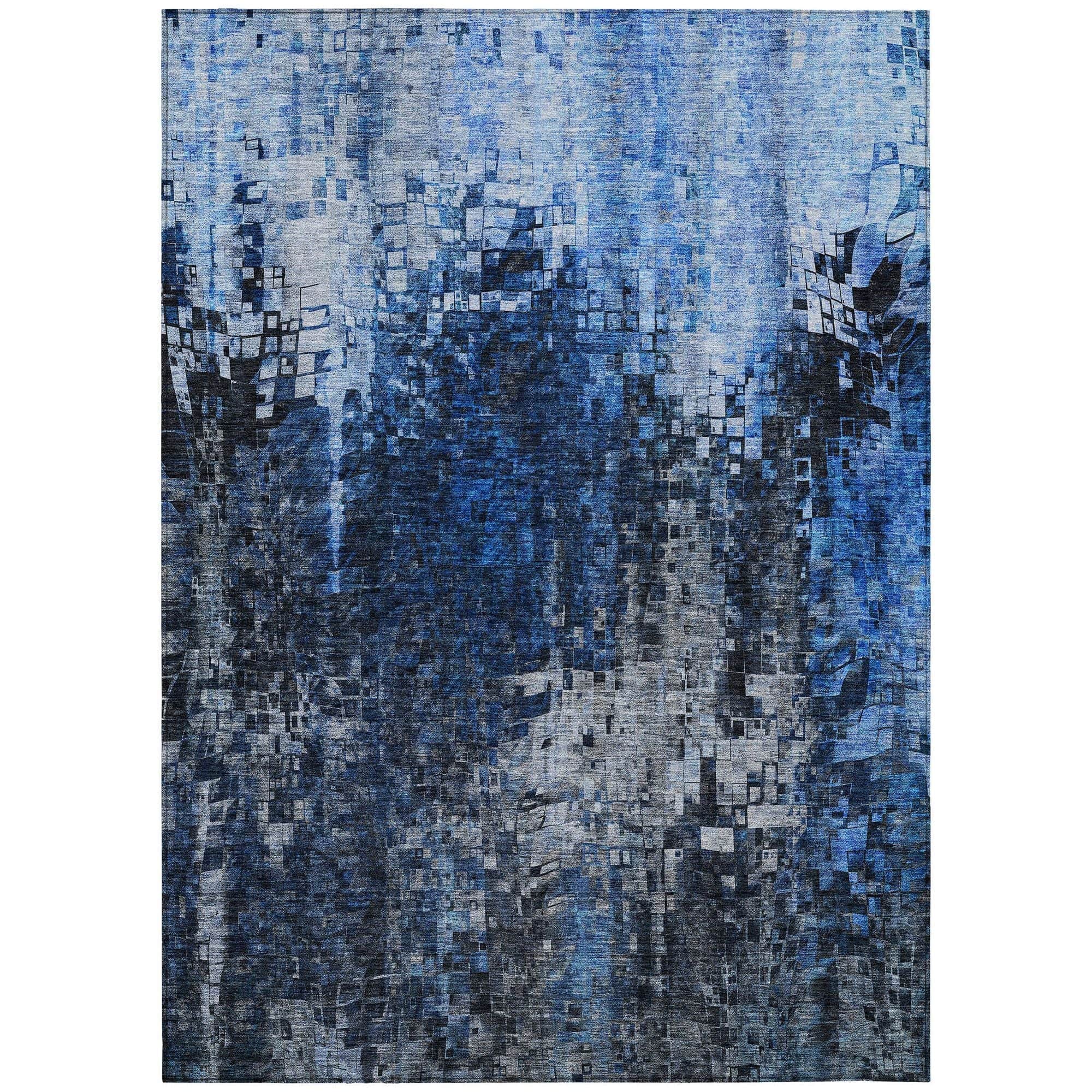 Machine Washable Blue Rug - Indoor / Outdoor - Kids / Pet Friendly Squares Print Rug