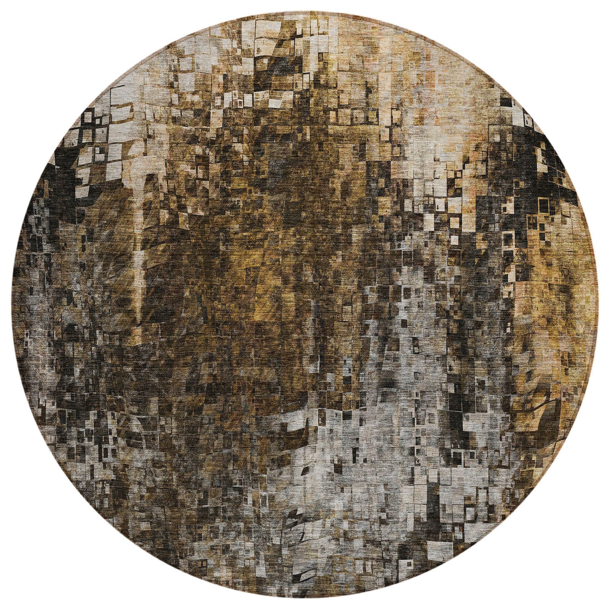 Machine Washable Brown Rug - Indoor / Outdoor - Kids / Pet Friendly Squares Print Rug
