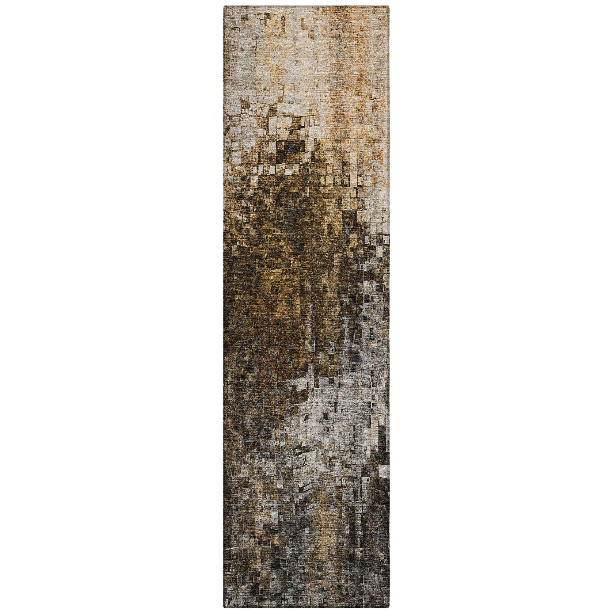 Machine Washable Brown Rug - Indoor / Outdoor - Kids / Pet Friendly Squares Print Rug