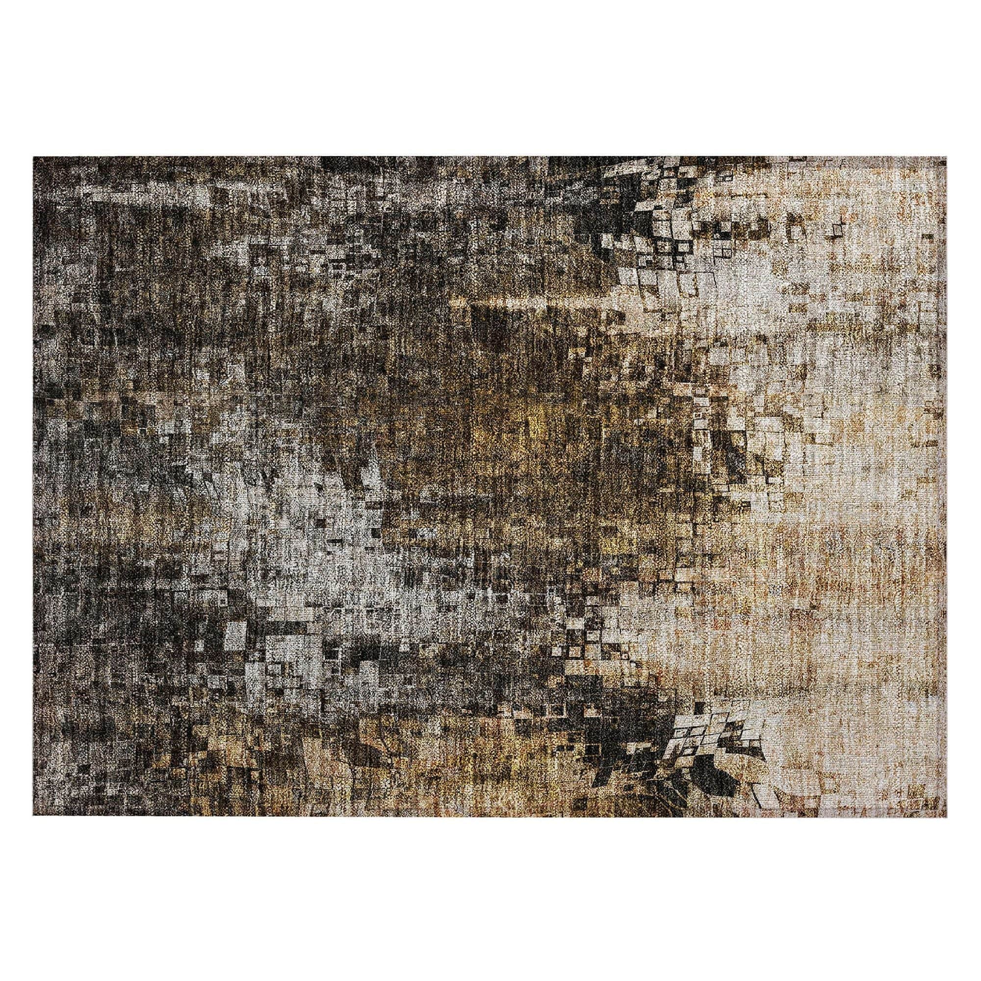 Machine Washable Brown Rug - Indoor / Outdoor - Kids / Pet Friendly Squares Print Rug