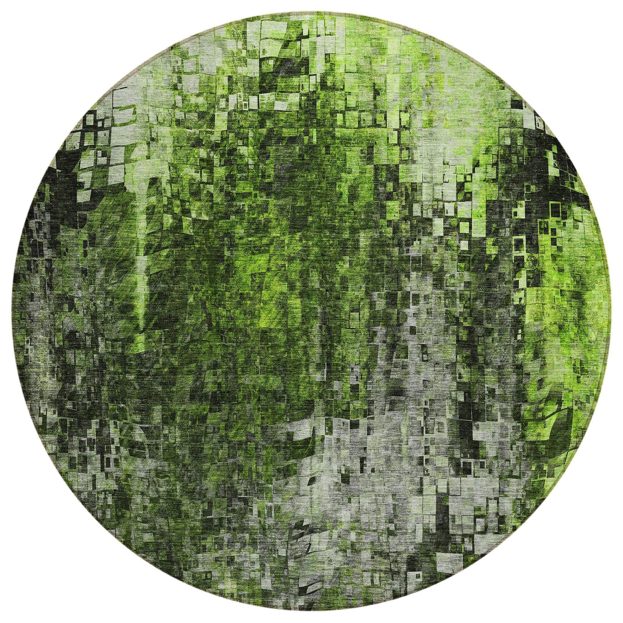 Machine Washable Green Rug - Indoor / Outdoor - Kids / Pet Friendly Squares Print Rug