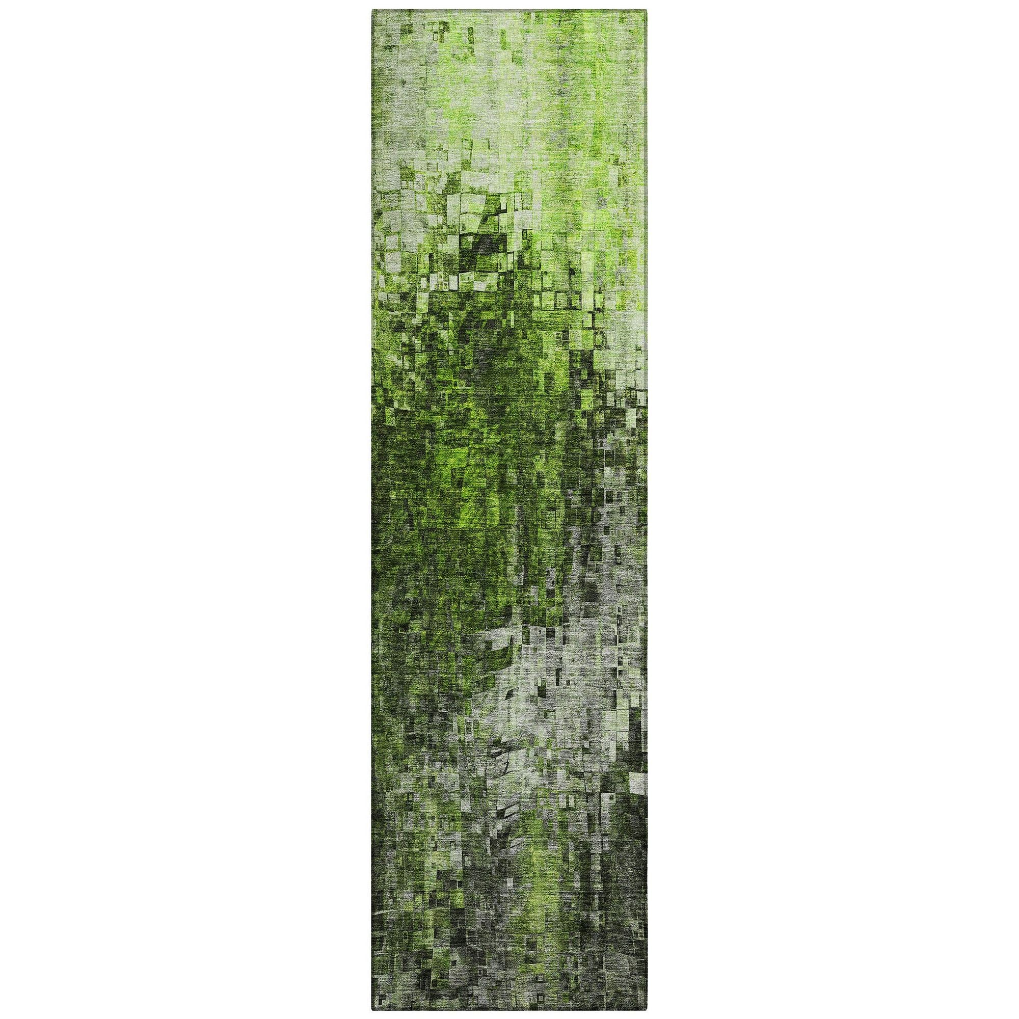 Machine Washable Green Rug - Indoor / Outdoor - Kids / Pet Friendly Squares Print Rug
