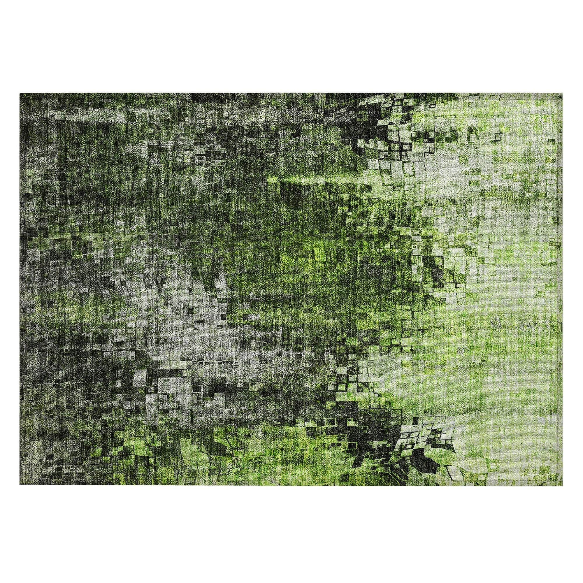 Machine Washable Green Rug - Indoor / Outdoor - Kids / Pet Friendly Squares Print Rug
