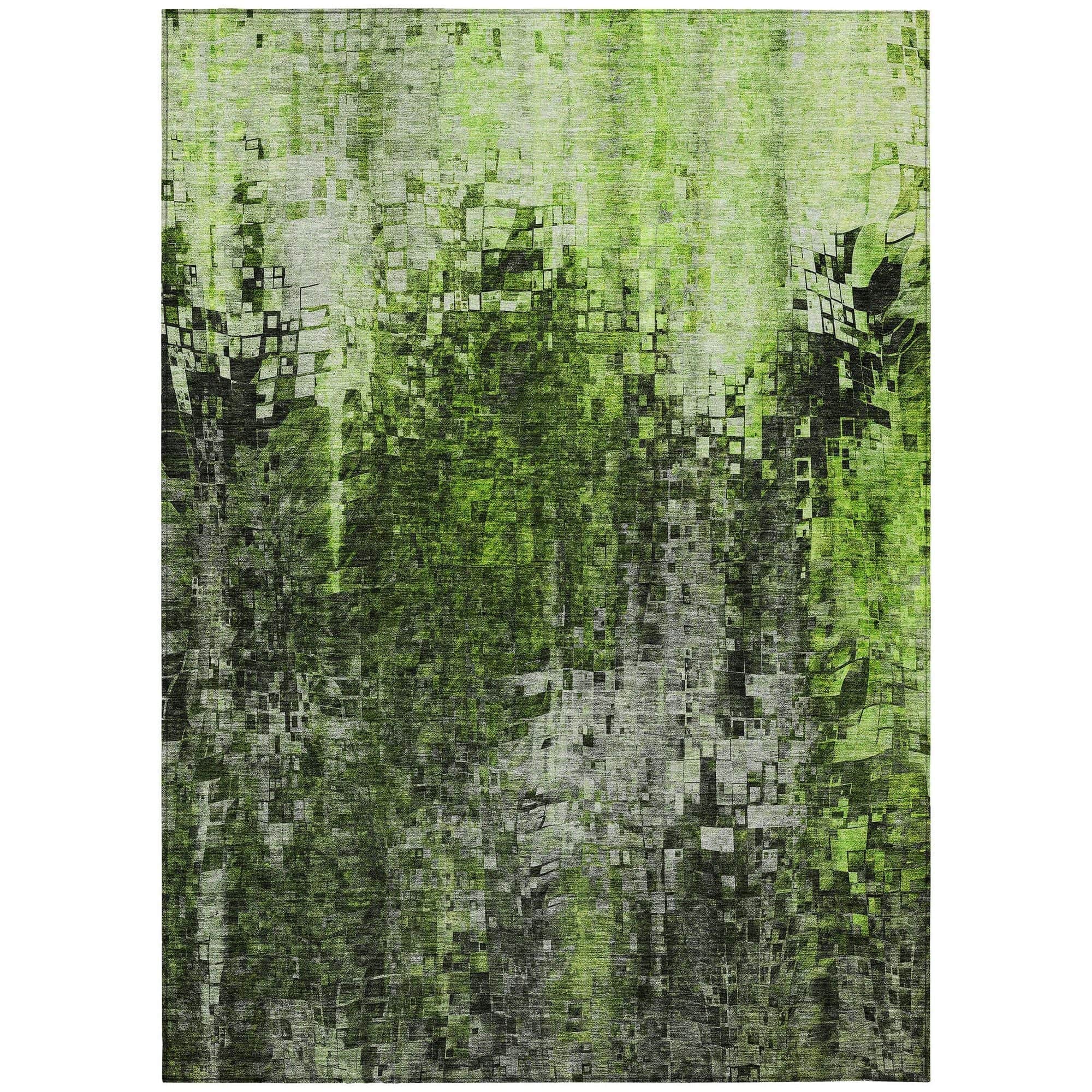 Machine Washable Green Rug - Indoor / Outdoor - Kids / Pet Friendly Squares Print Rug