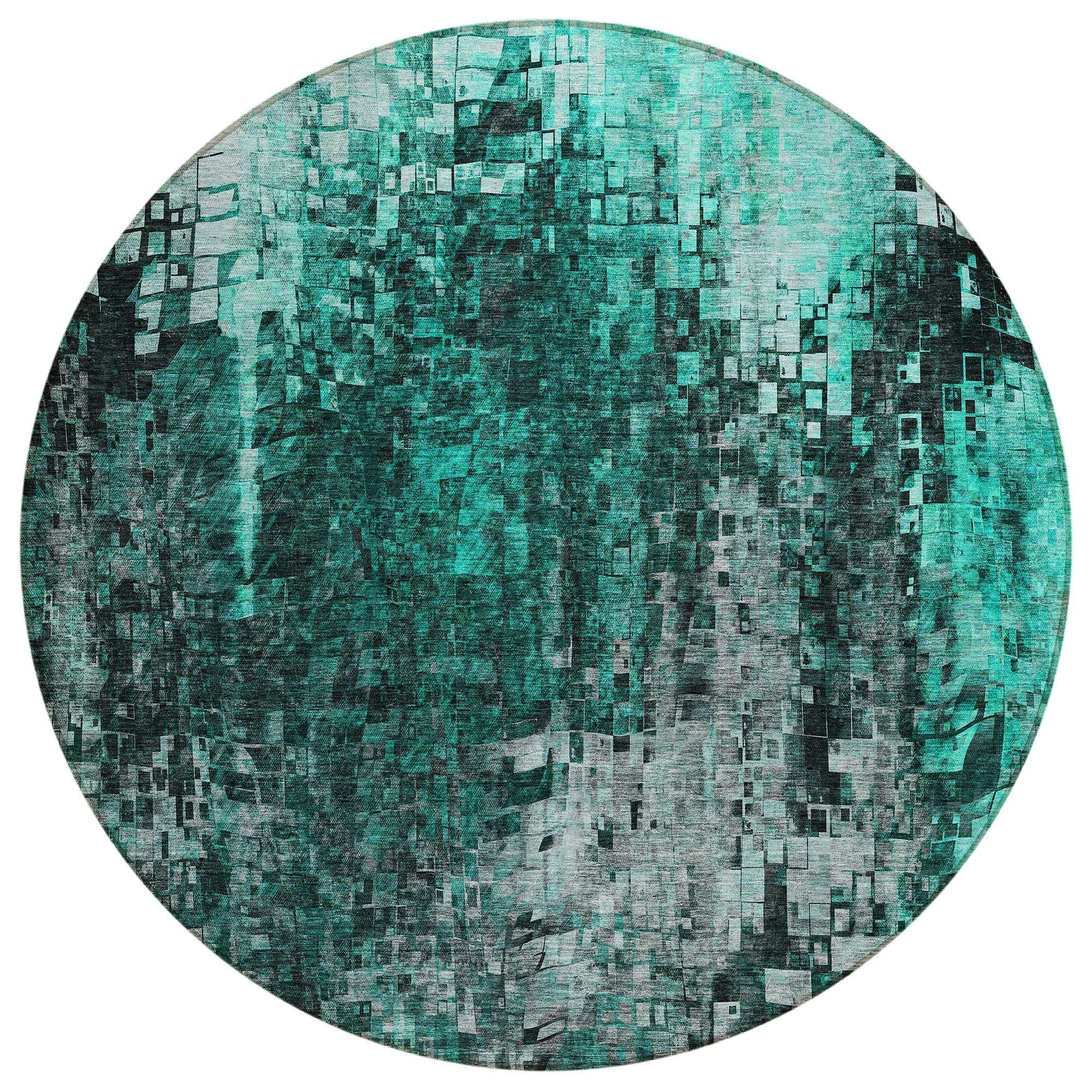 Machine Washable Teal Rug - Indoor / Outdoor - Kids / Pet Friendly Squares Print Rug