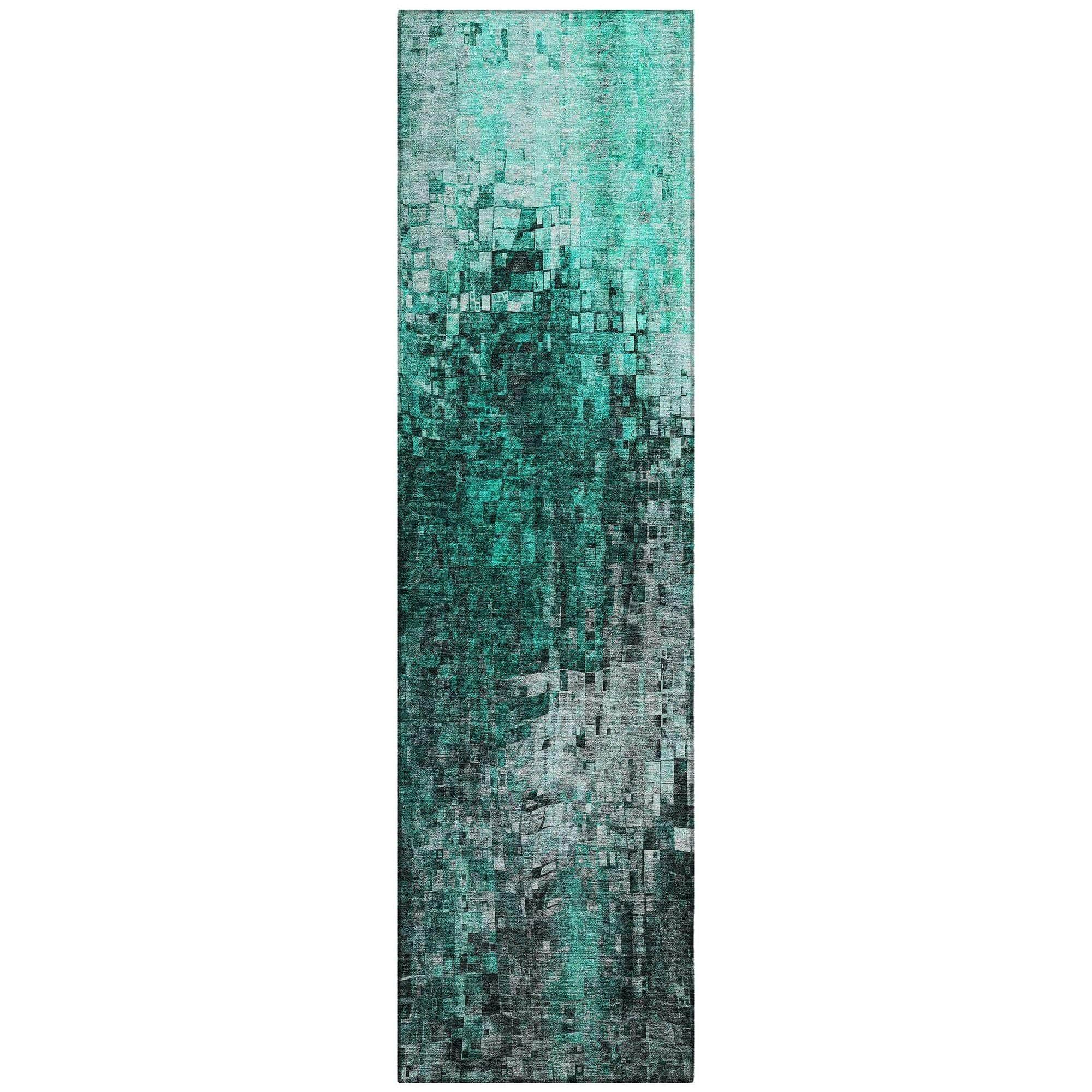 Machine Washable Teal Rug - Indoor / Outdoor - Kids / Pet Friendly Squares Print Rug