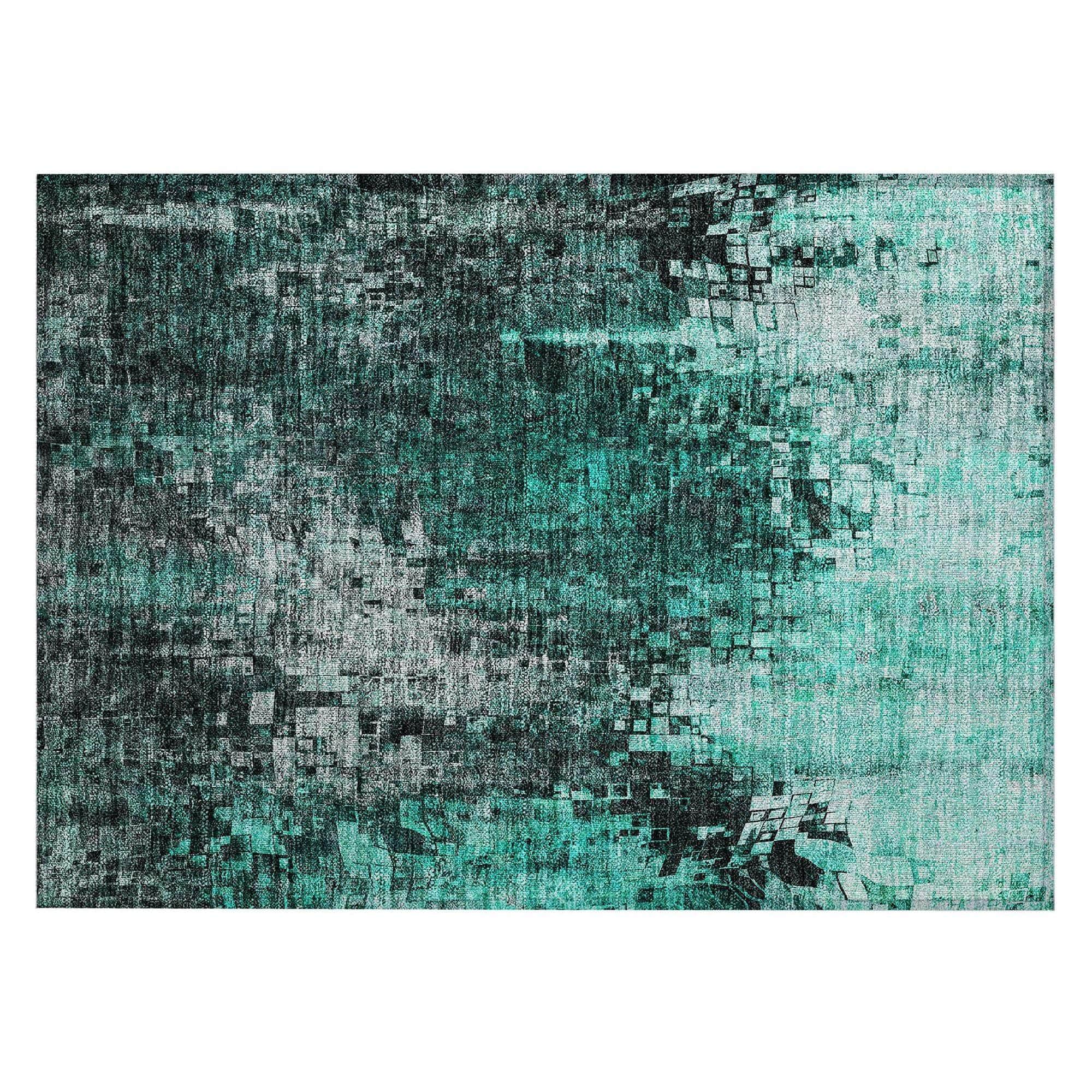 Machine Washable Teal Rug - Indoor / Outdoor - Kids / Pet Friendly Squares Print Rug