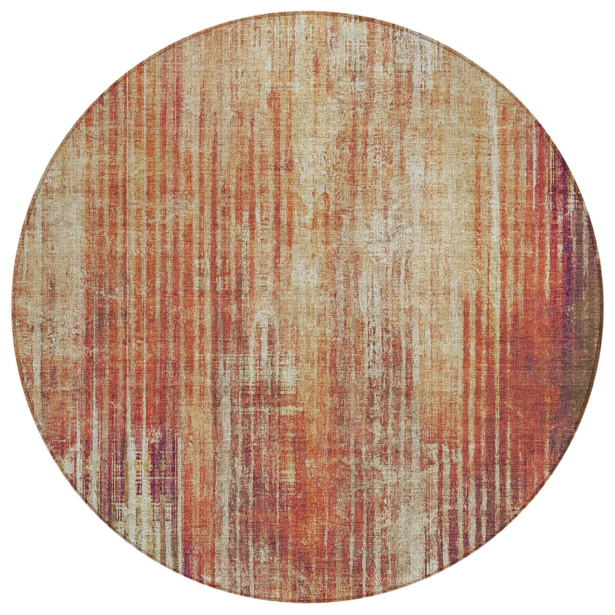Machine Washable Paprika Orange Rug - Indoor / Outdoor - Kids / Pet Friendly Stripes Print Rug