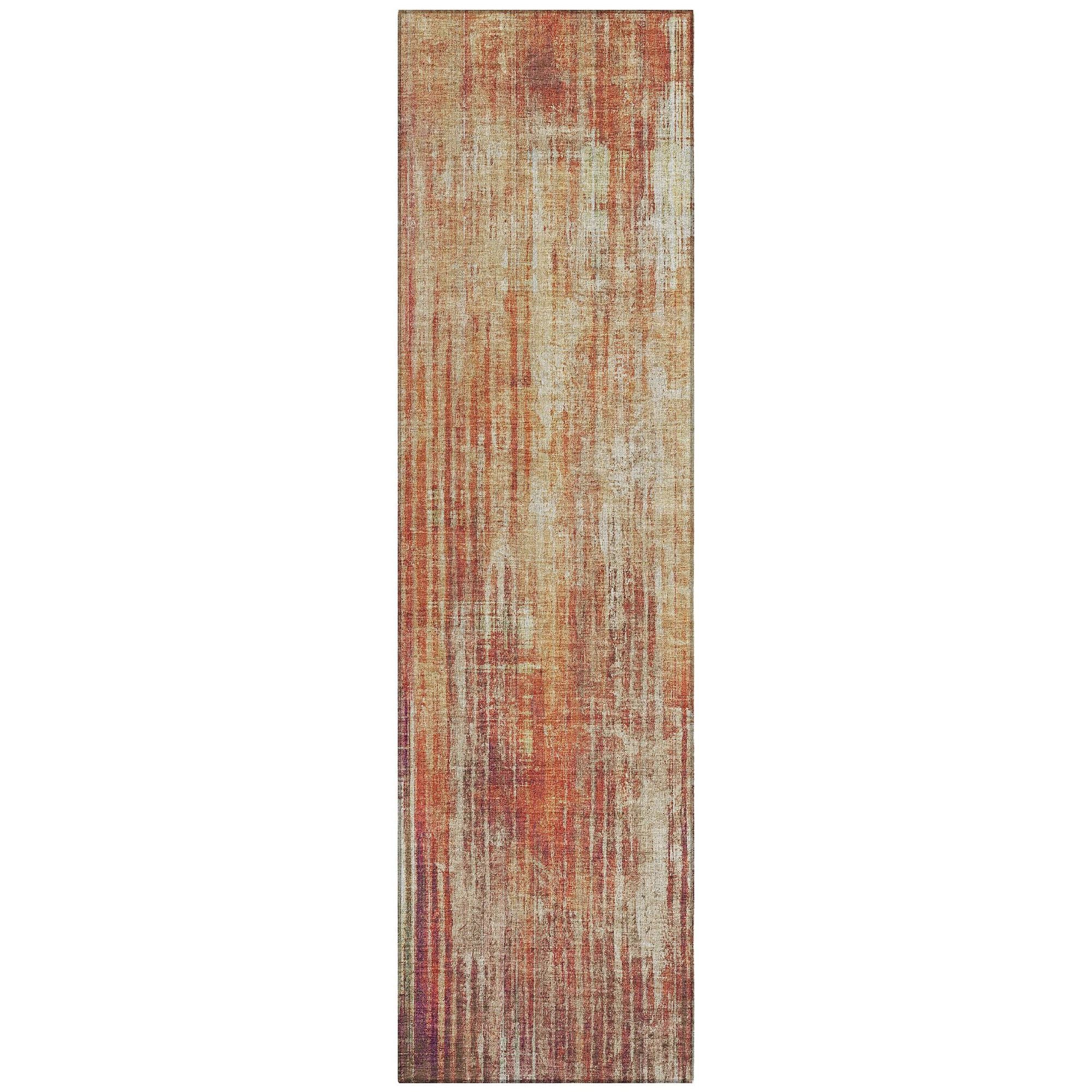 Machine Washable Paprika Orange Rug - Indoor / Outdoor - Kids / Pet Friendly Stripes Print Rug