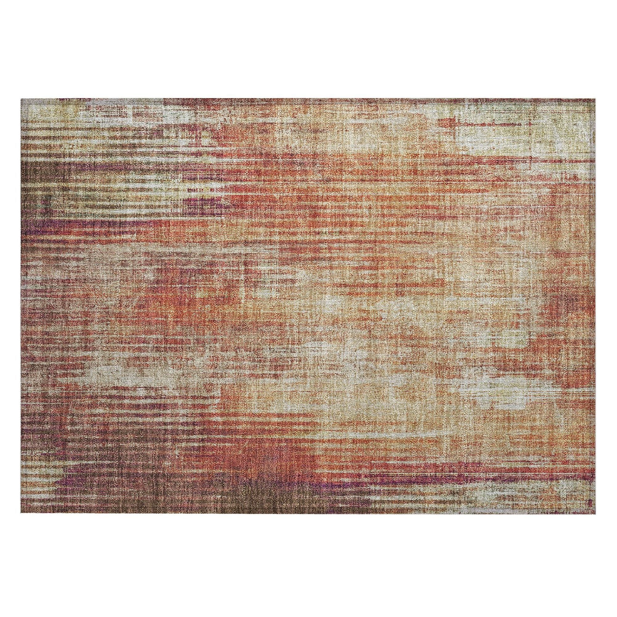 Machine Washable Paprika Orange Rug - Indoor / Outdoor - Kids / Pet Friendly Stripes Print Rug