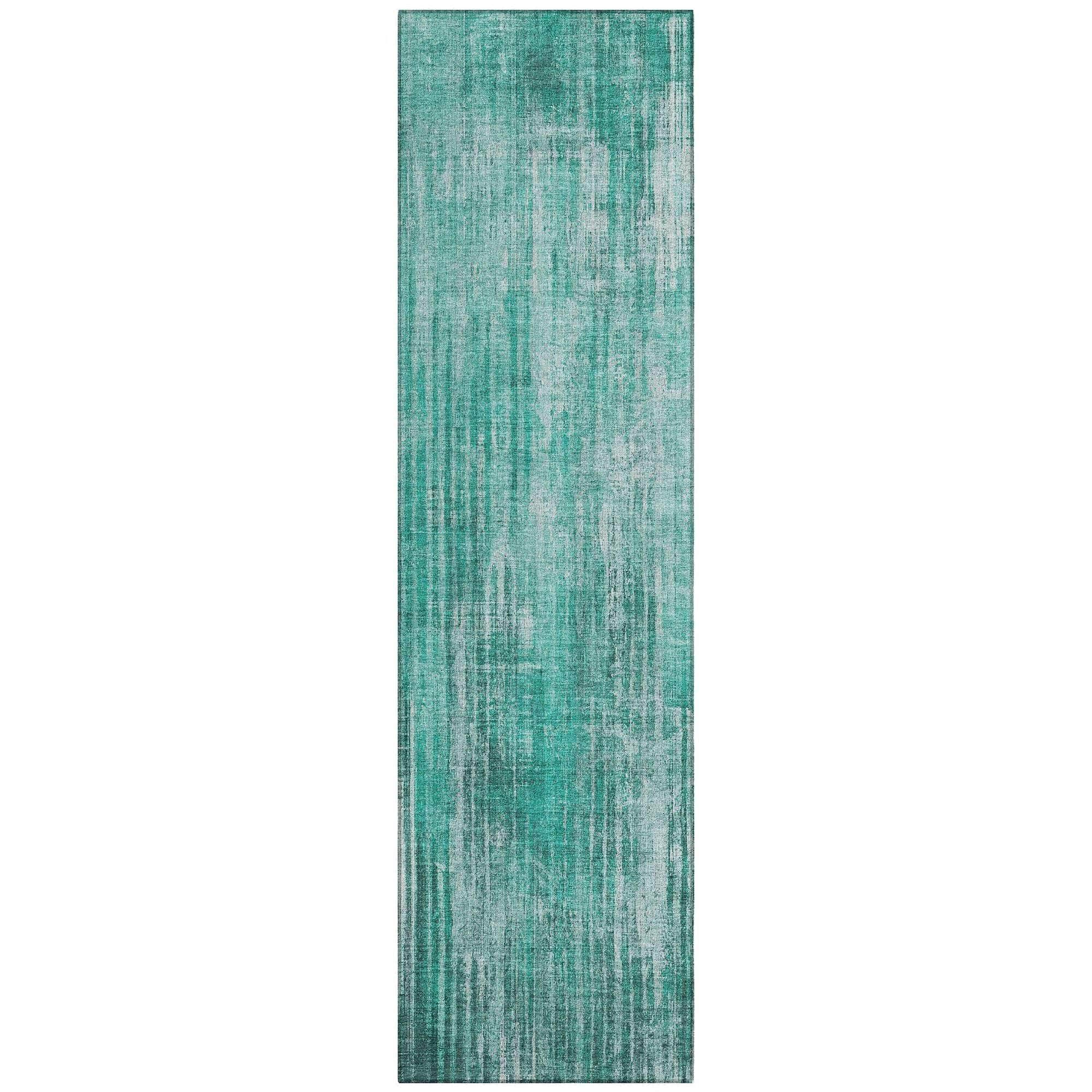 Machine Washable Teal Rug - Indoor / Outdoor - Kids / Pet Friendly Stripes Print Rug