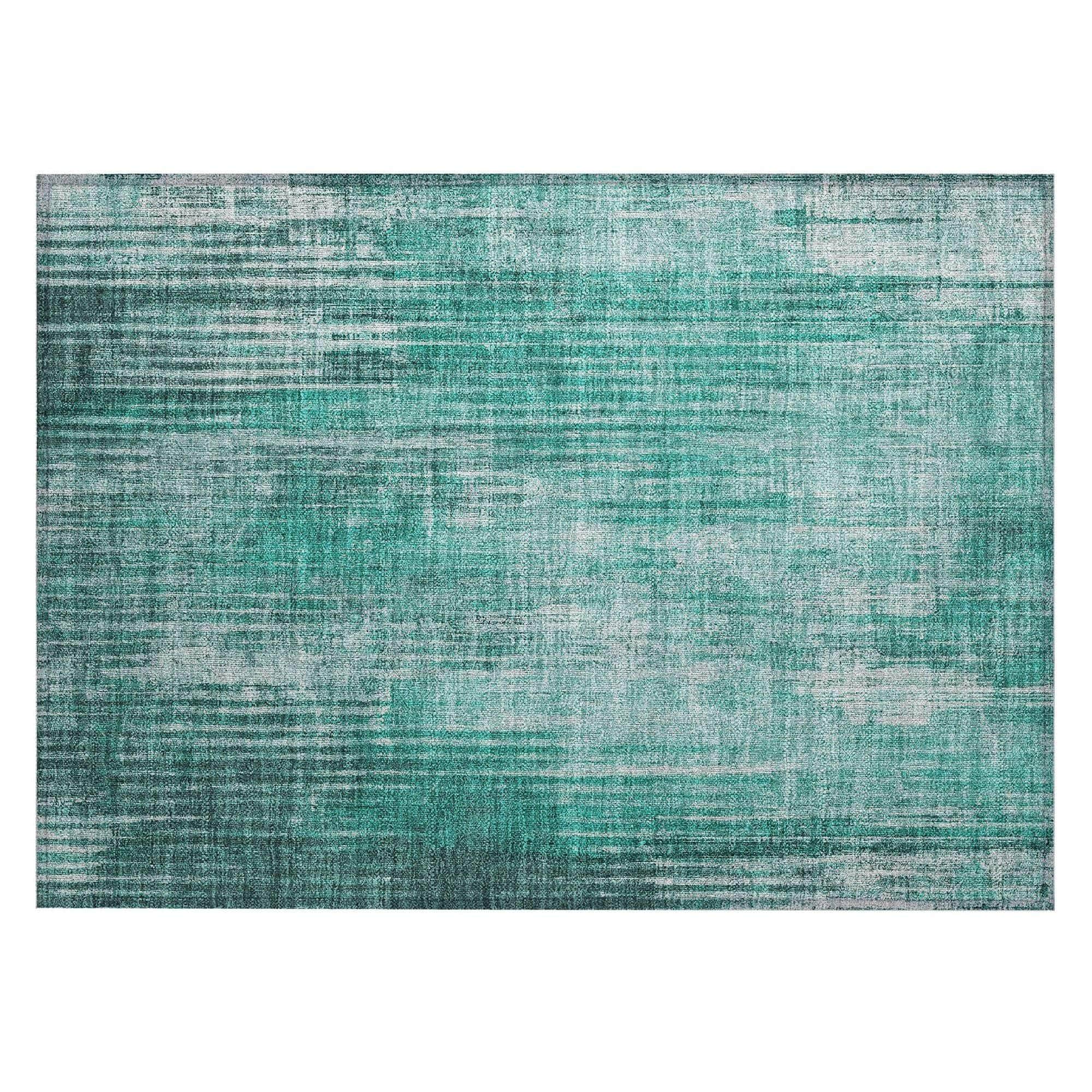 Machine Washable Teal Rug - Indoor / Outdoor - Kids / Pet Friendly Stripes Print Rug