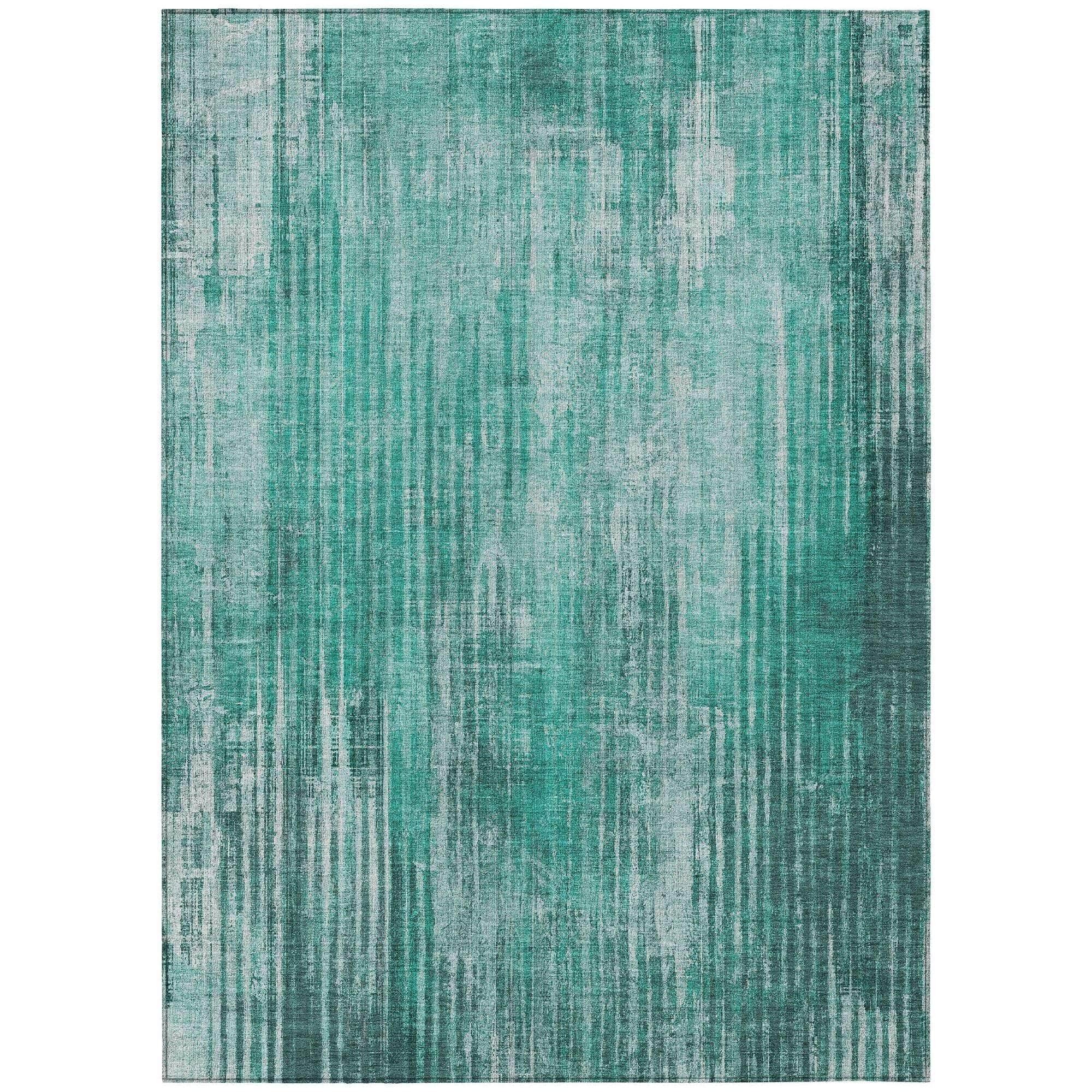 Machine Washable Teal Rug - Indoor / Outdoor - Kids / Pet Friendly Stripes Print Rug