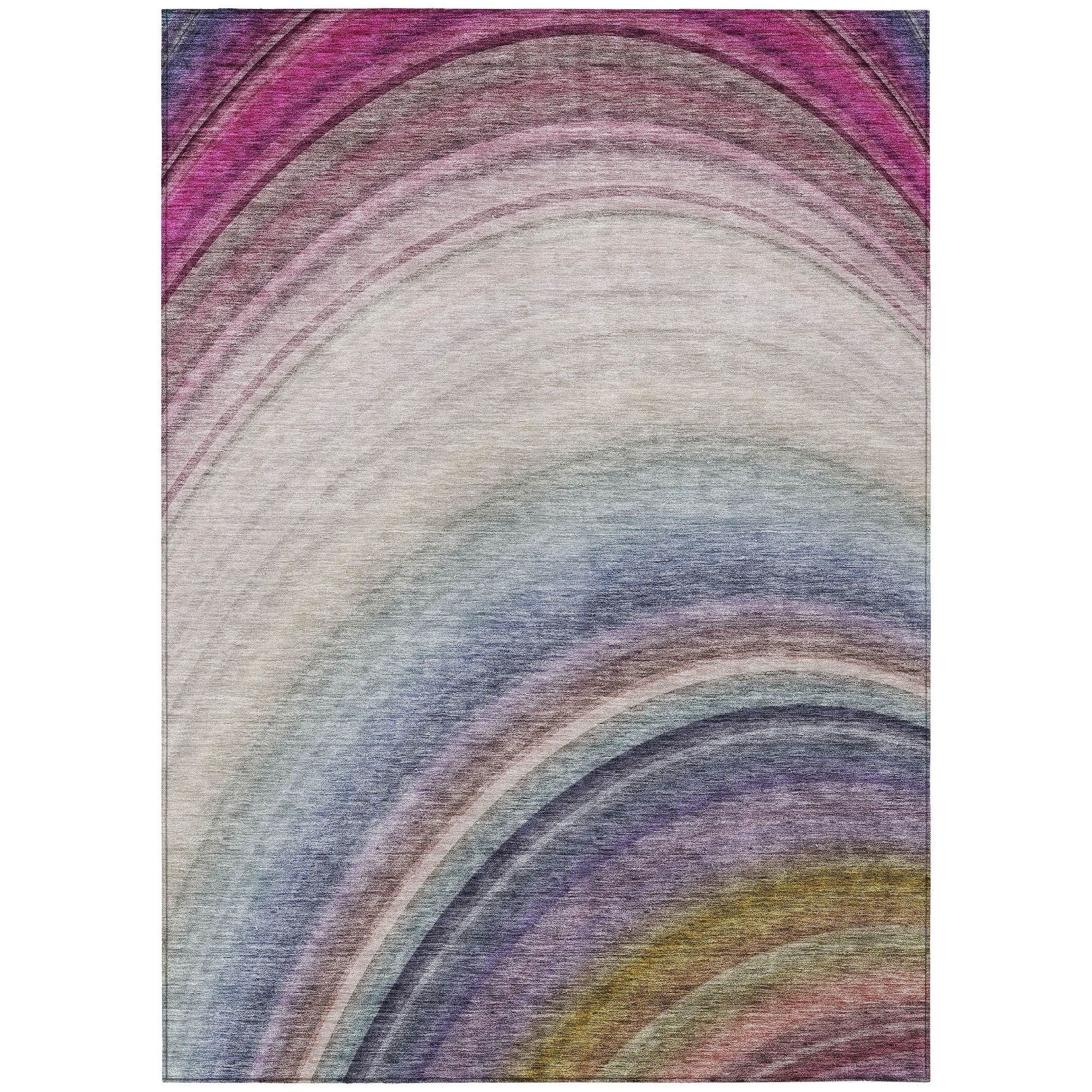 Machine Washable Beige Brown Rug - Indoor / Outdoor - Kids / Pet Friendly Waves Print Rug