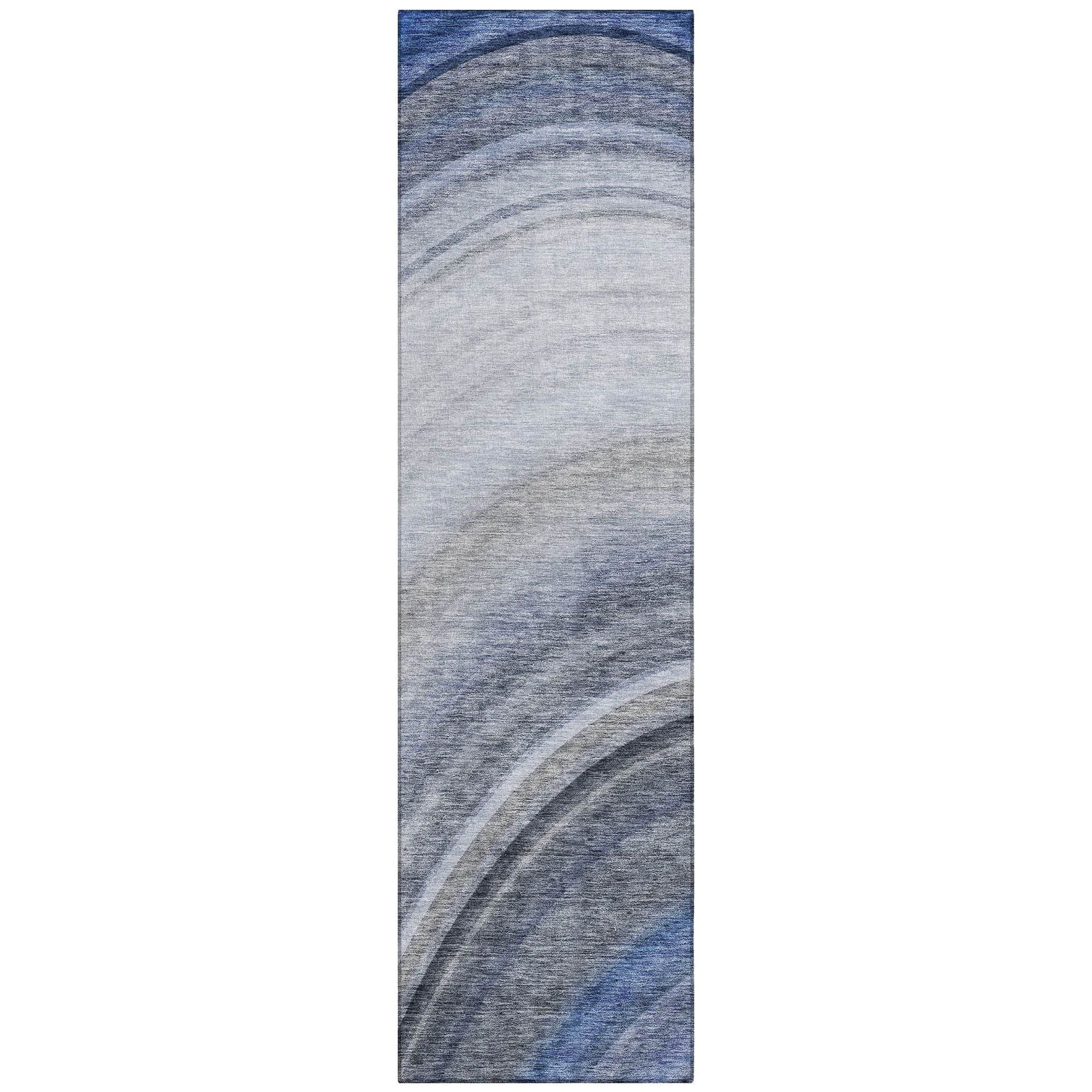 Machine Washable Blue Rug - Indoor / Outdoor - Kids / Pet Friendly Waves Print Rug