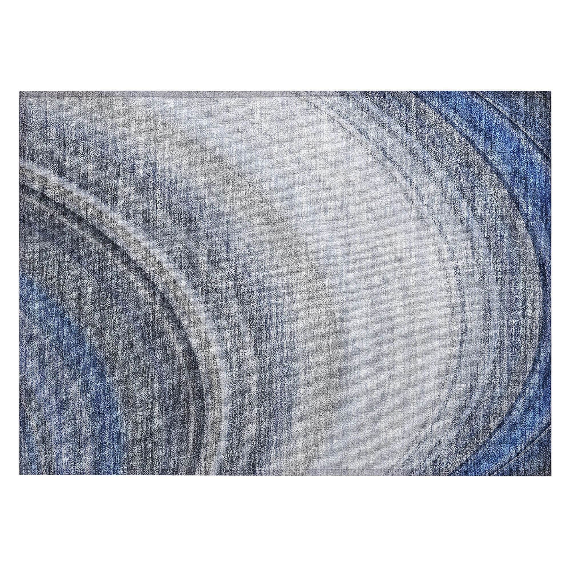 Machine Washable Blue Rug - Indoor / Outdoor - Kids / Pet Friendly Waves Print Rug