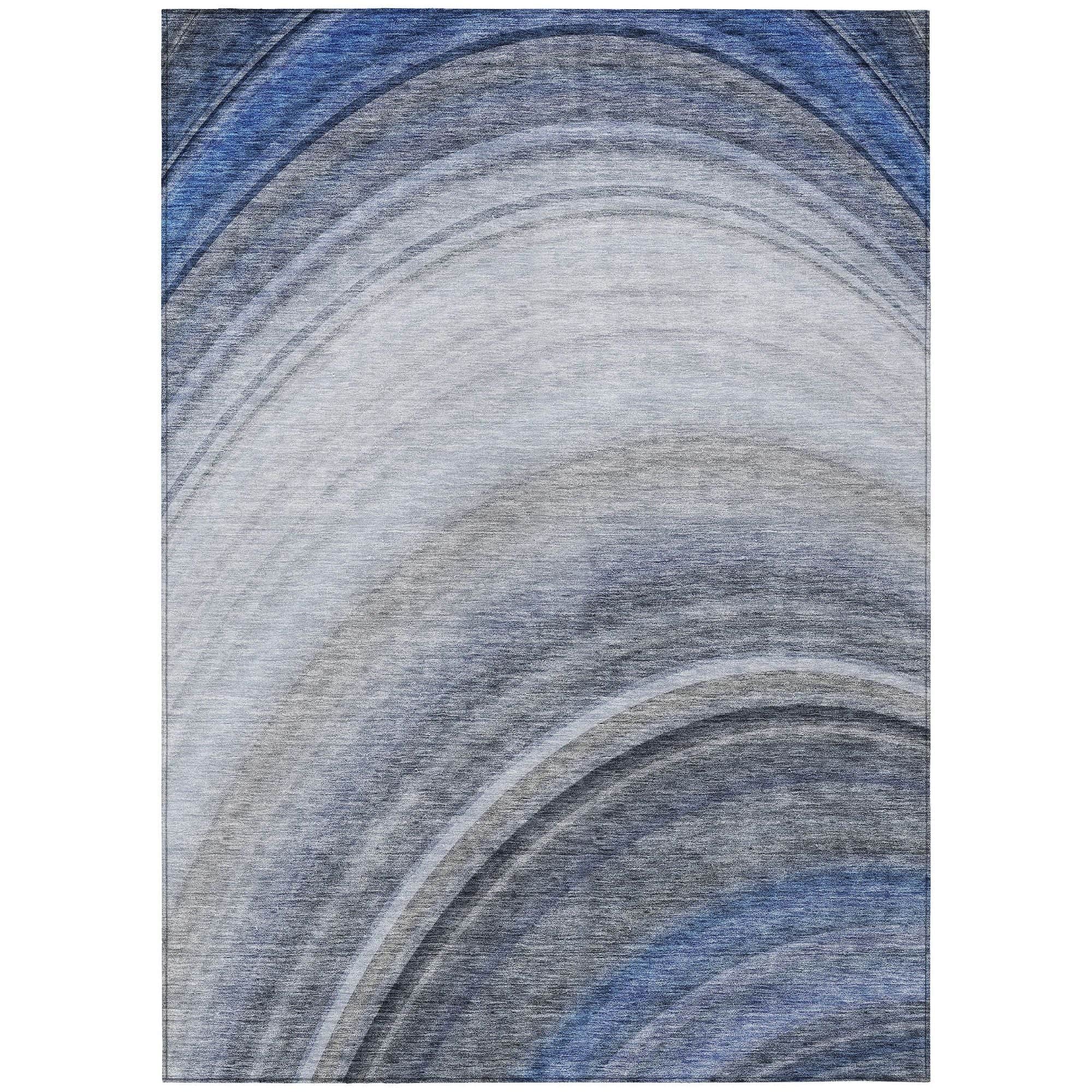 Machine Washable Blue Rug - Indoor / Outdoor - Kids / Pet Friendly Waves Print Rug