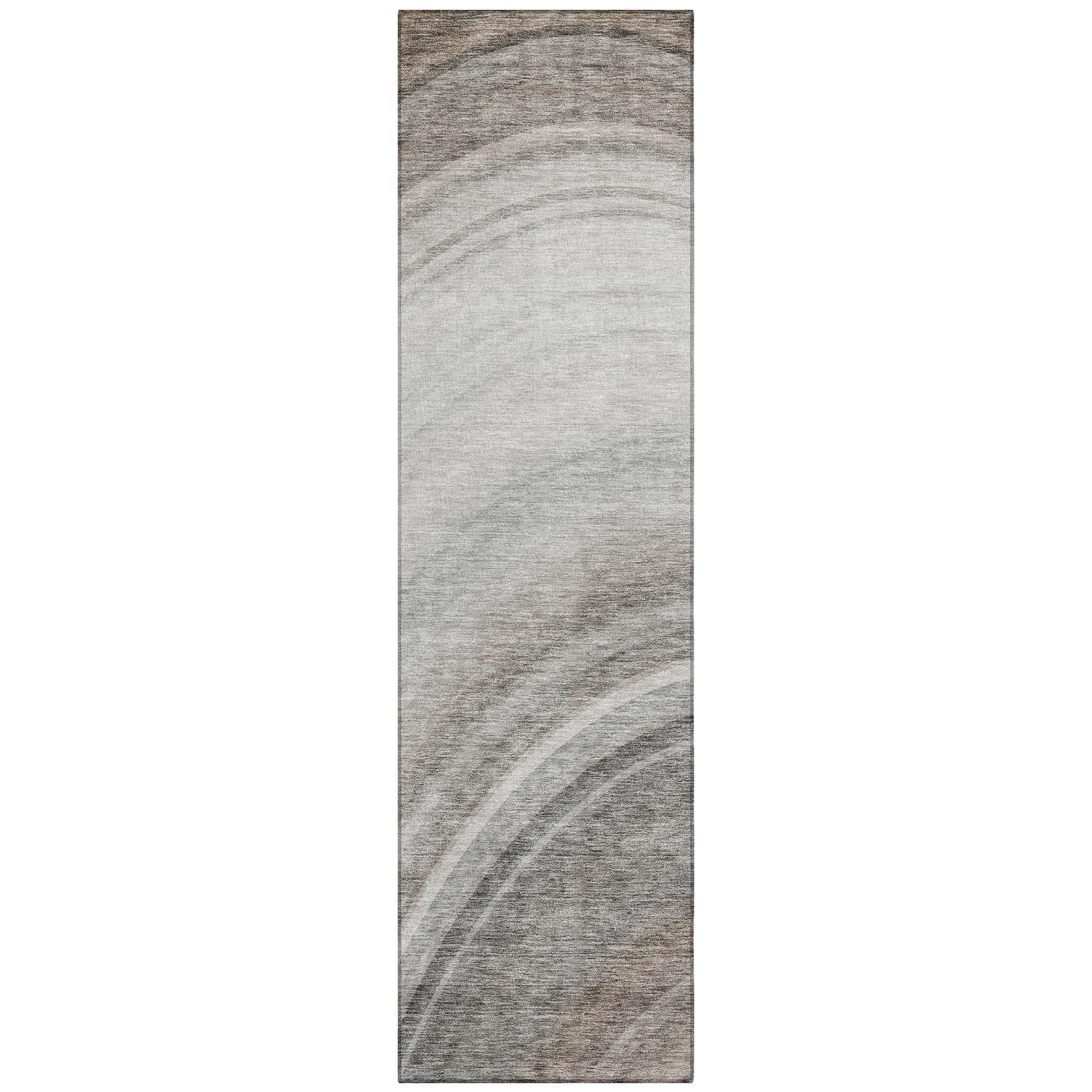 Machine Washable Gray Rug - Indoor / Outdoor - Kids / Pet Friendly Waves Print Rug