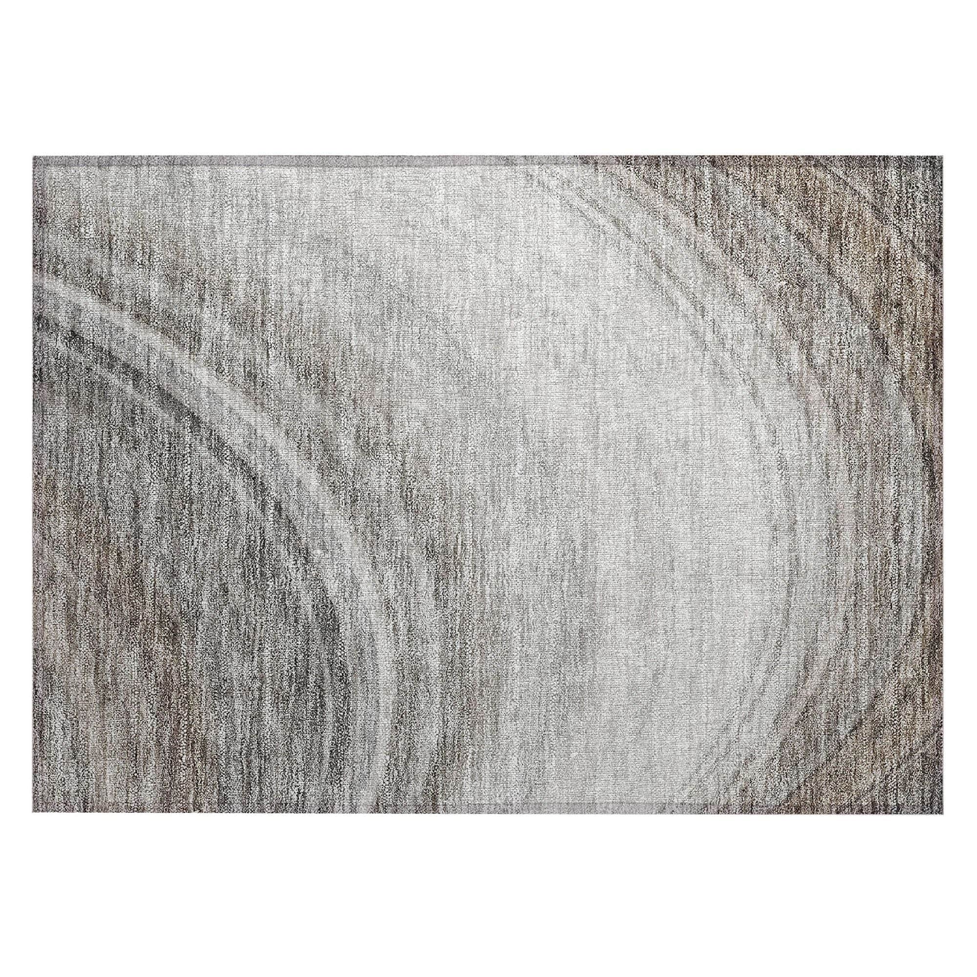 Machine Washable Gray Rug - Indoor / Outdoor - Kids / Pet Friendly Waves Print Rug
