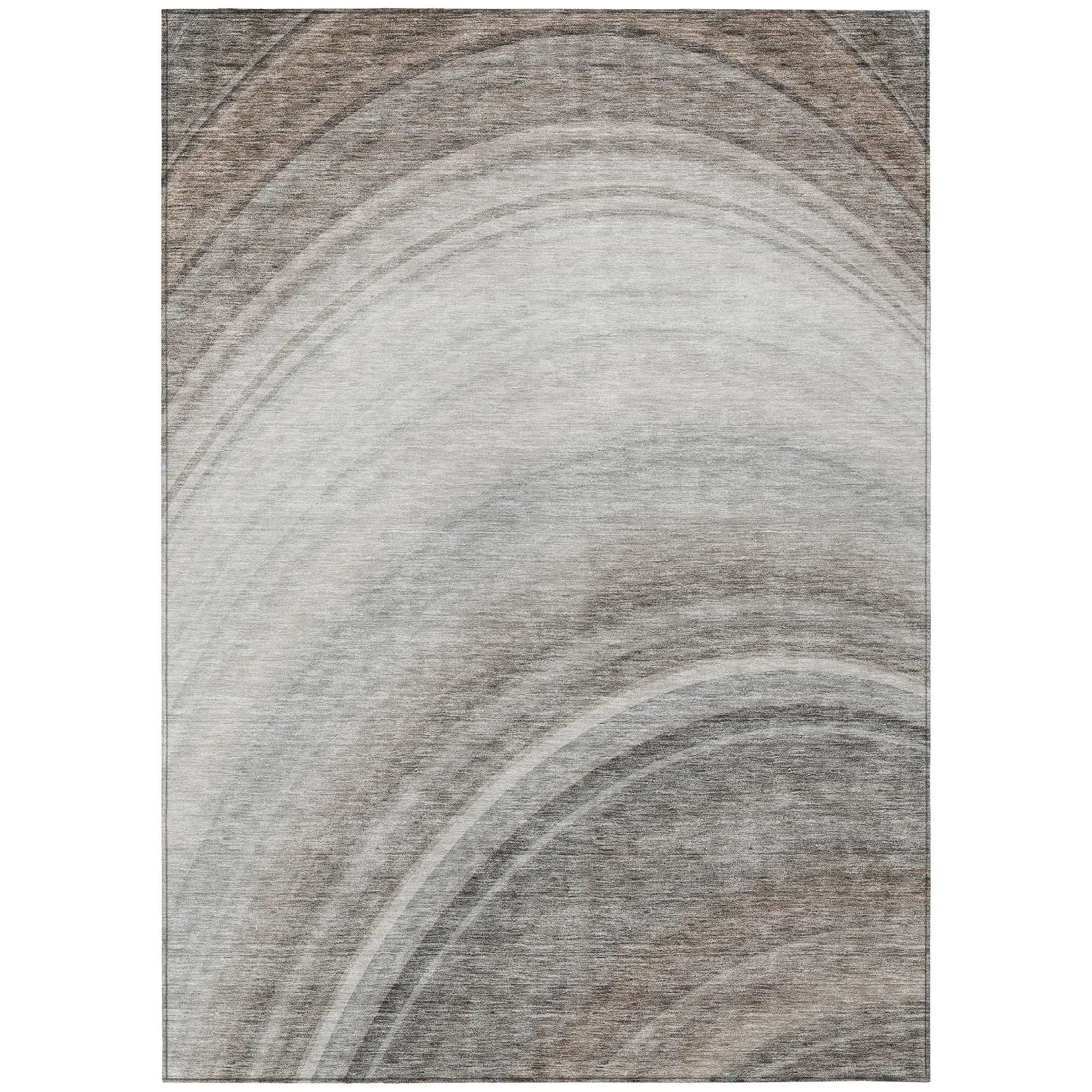 Machine Washable Gray Rug - Indoor / Outdoor - Kids / Pet Friendly Waves Print Rug