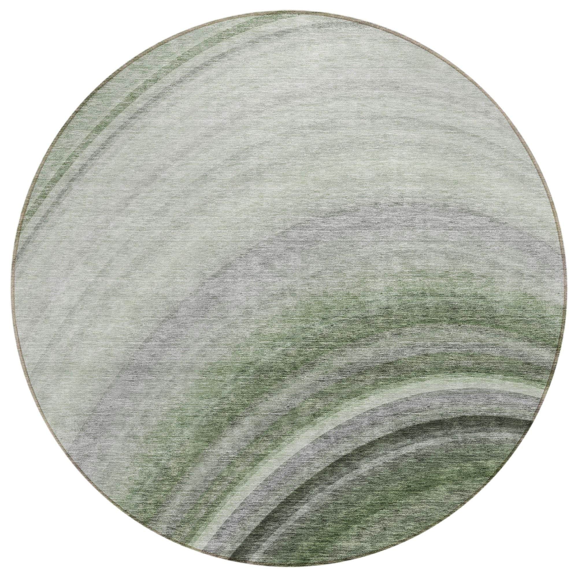 Machine Washable Green Rug - Indoor / Outdoor - Kids / Pet Friendly Waves Print Rug
