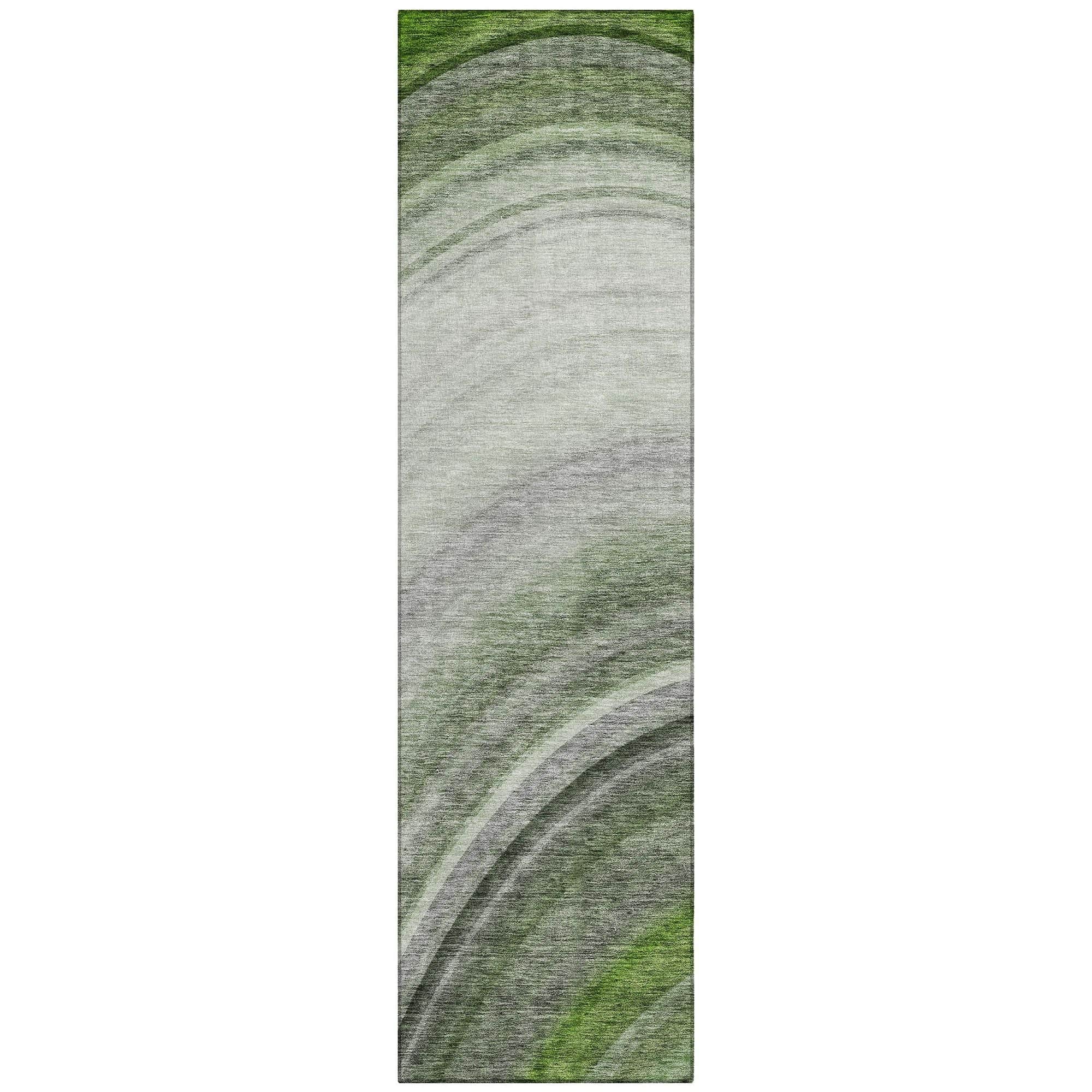 Machine Washable Green Rug - Indoor / Outdoor - Kids / Pet Friendly Waves Print Rug