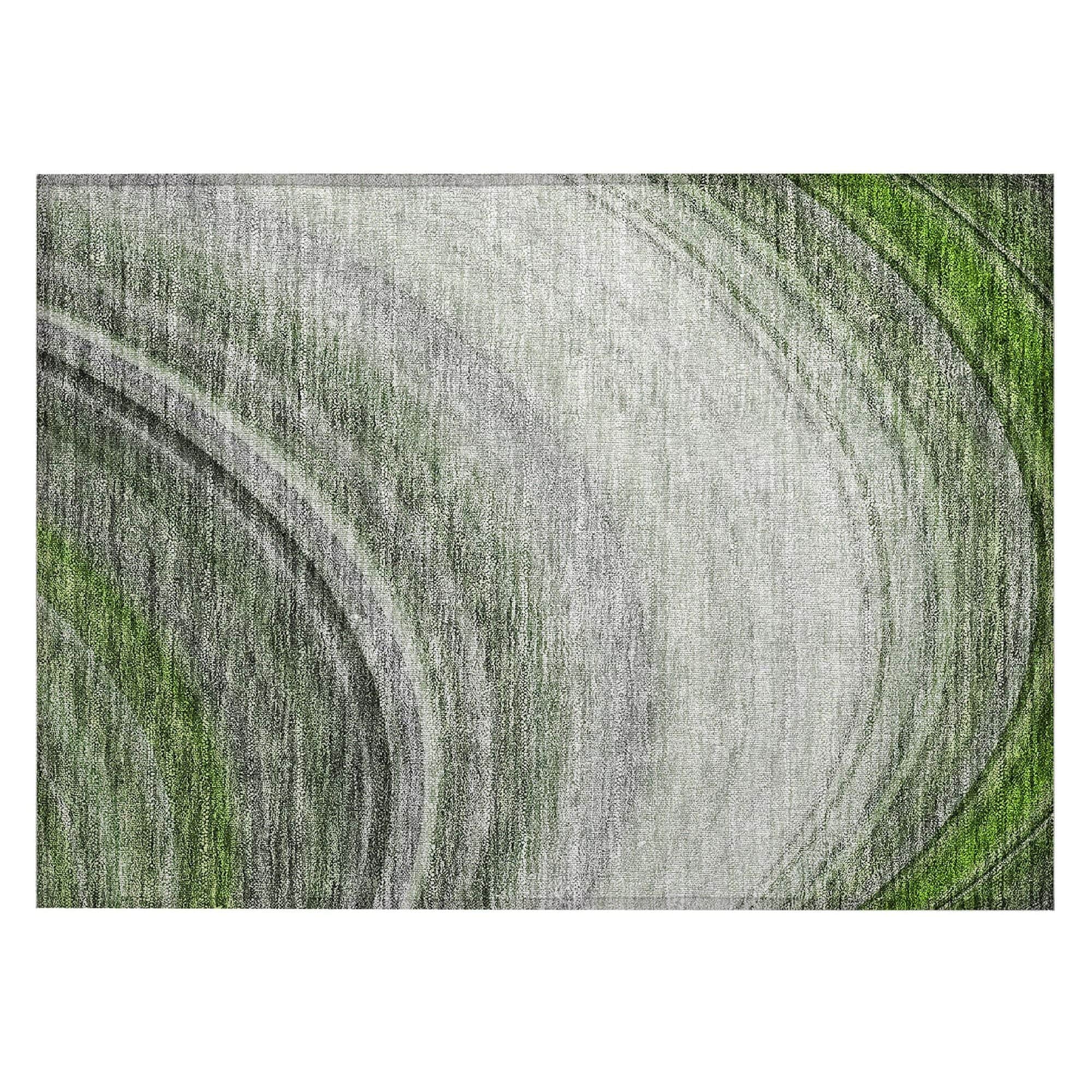 Machine Washable Green Rug - Indoor / Outdoor - Kids / Pet Friendly Waves Print Rug
