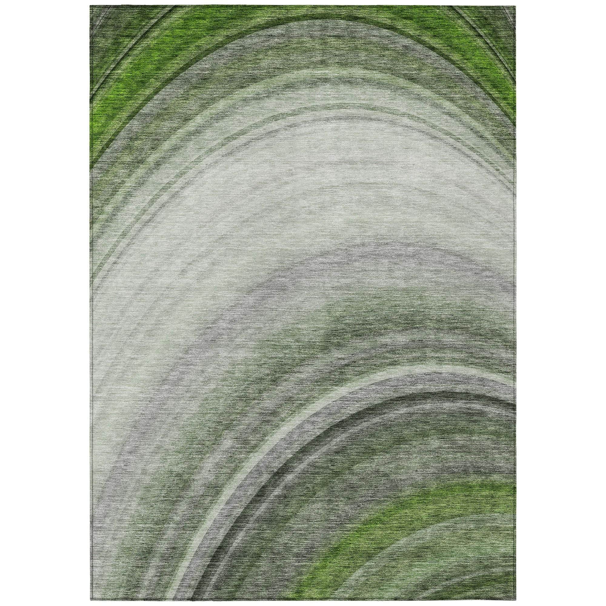 Machine Washable Green Rug - Indoor / Outdoor - Kids / Pet Friendly Waves Print Rug