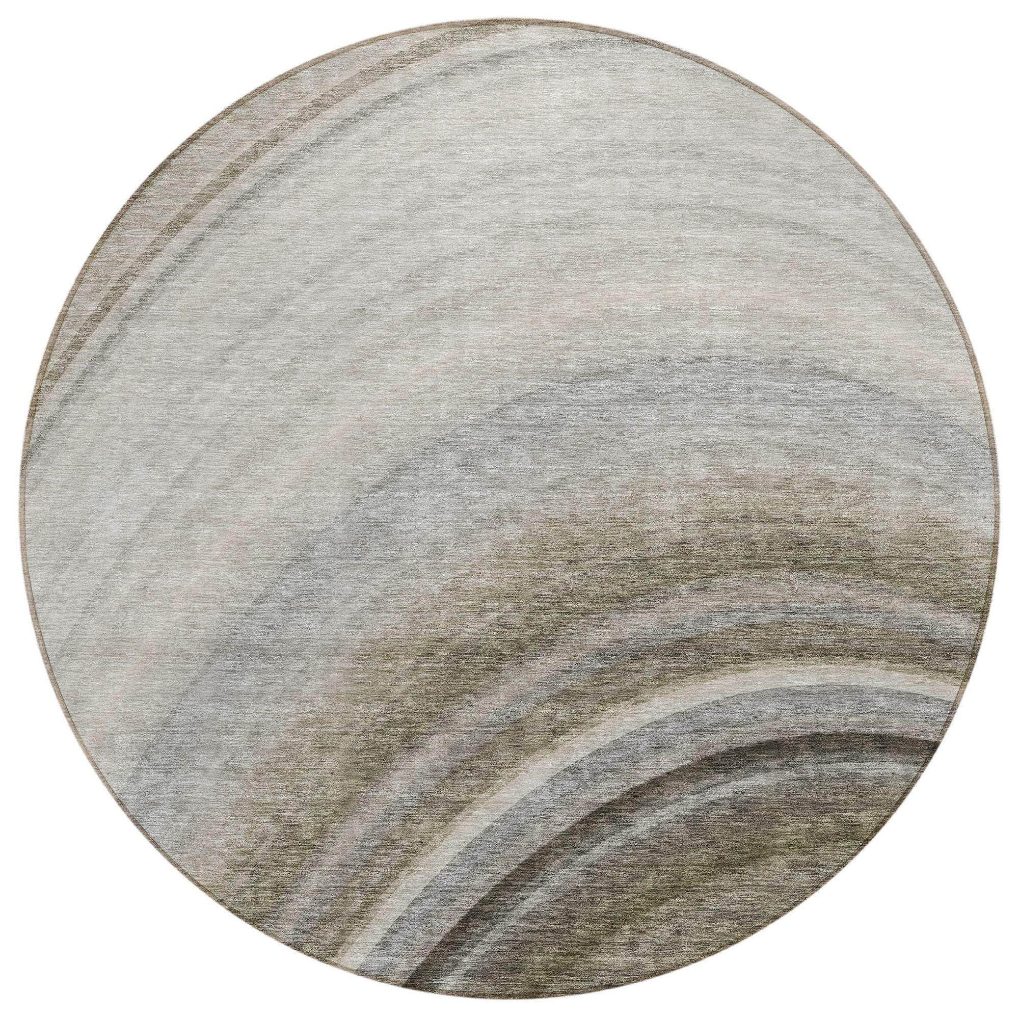 Machine Washable Taupe Brown Rug - Indoor / Outdoor - Kids / Pet Friendly Waves Print Rug