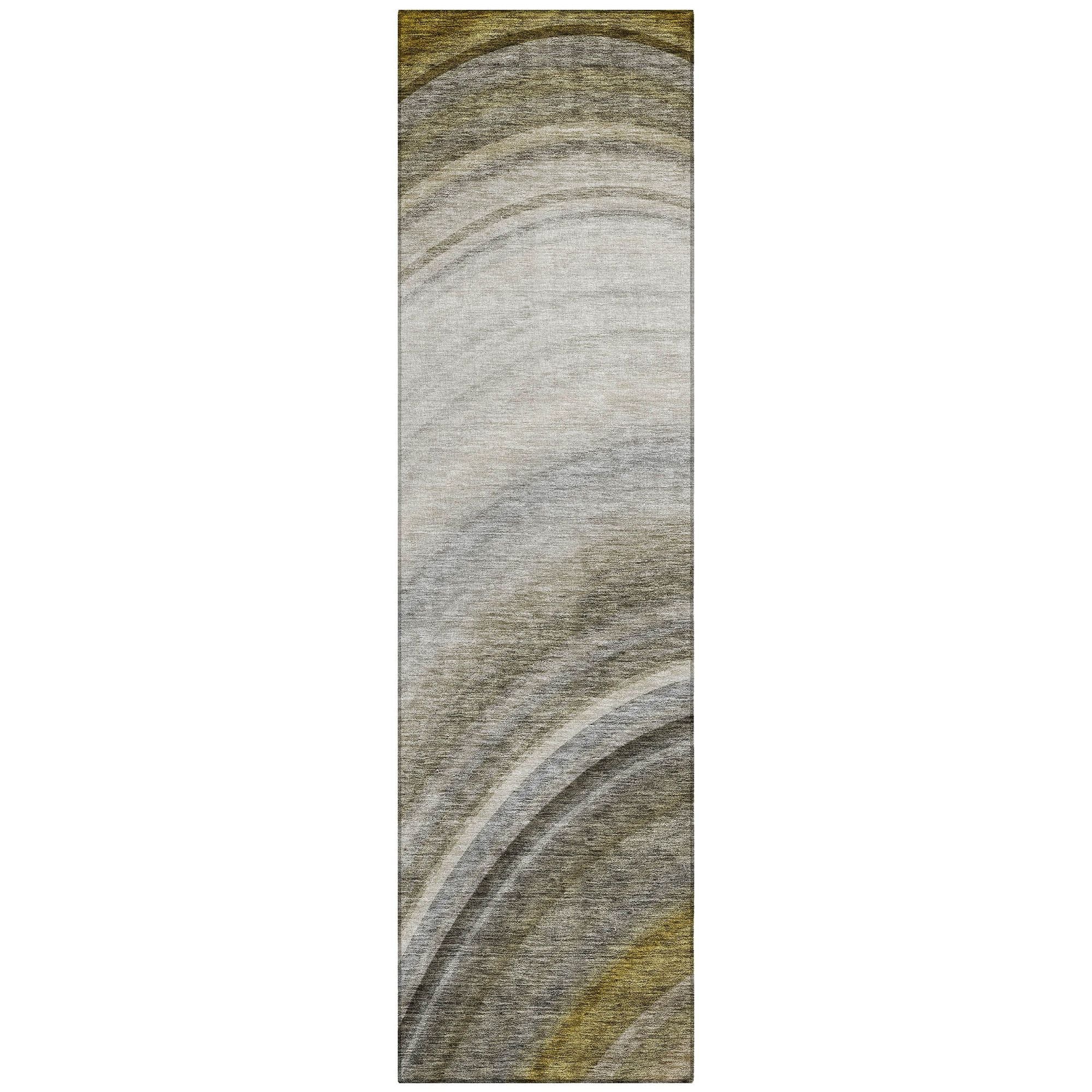 Machine Washable Taupe Brown Rug - Indoor / Outdoor - Kids / Pet Friendly Waves Print Rug