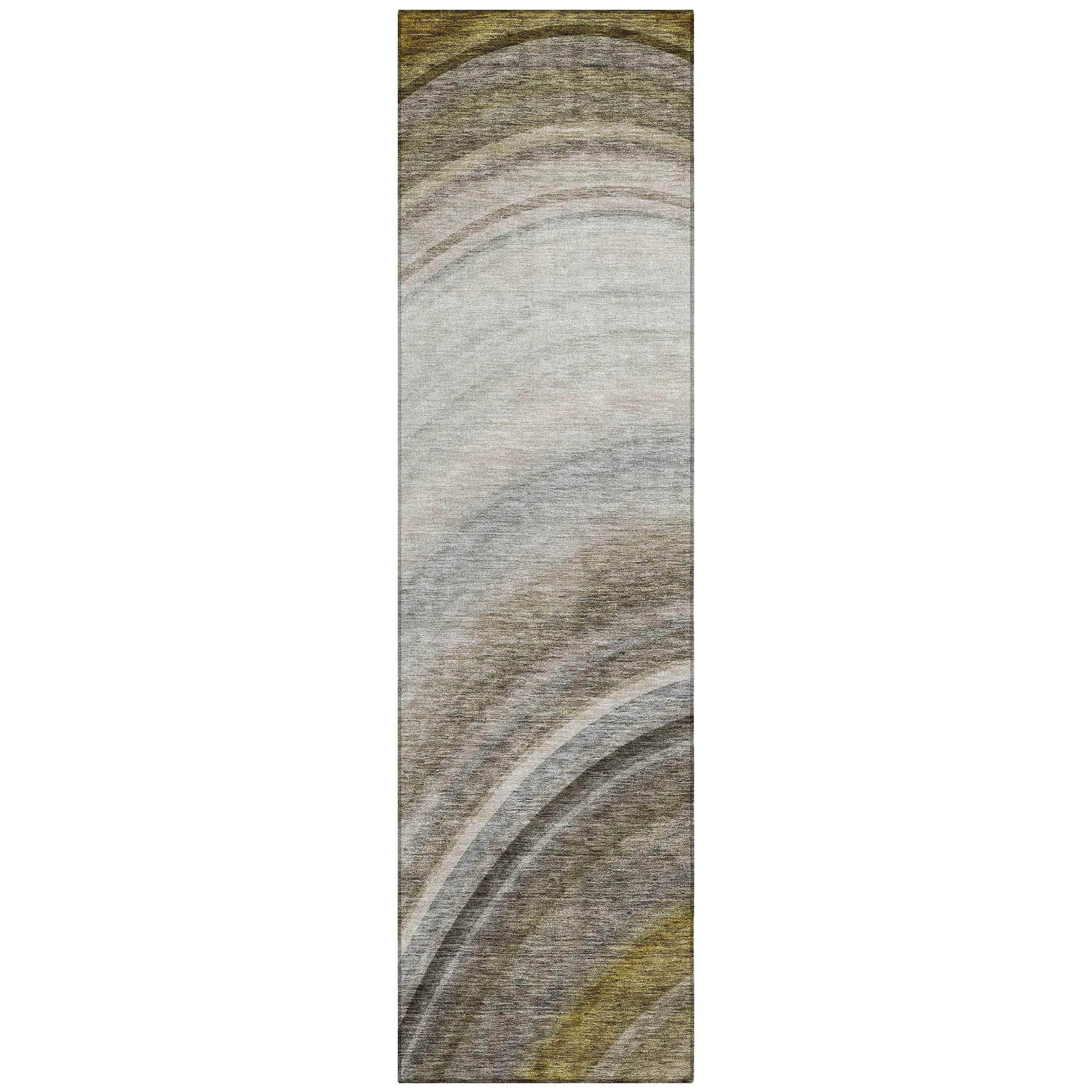 Machine Washable Taupe Brown Rug - Indoor / Outdoor - Kids / Pet Friendly Waves Print Rug
