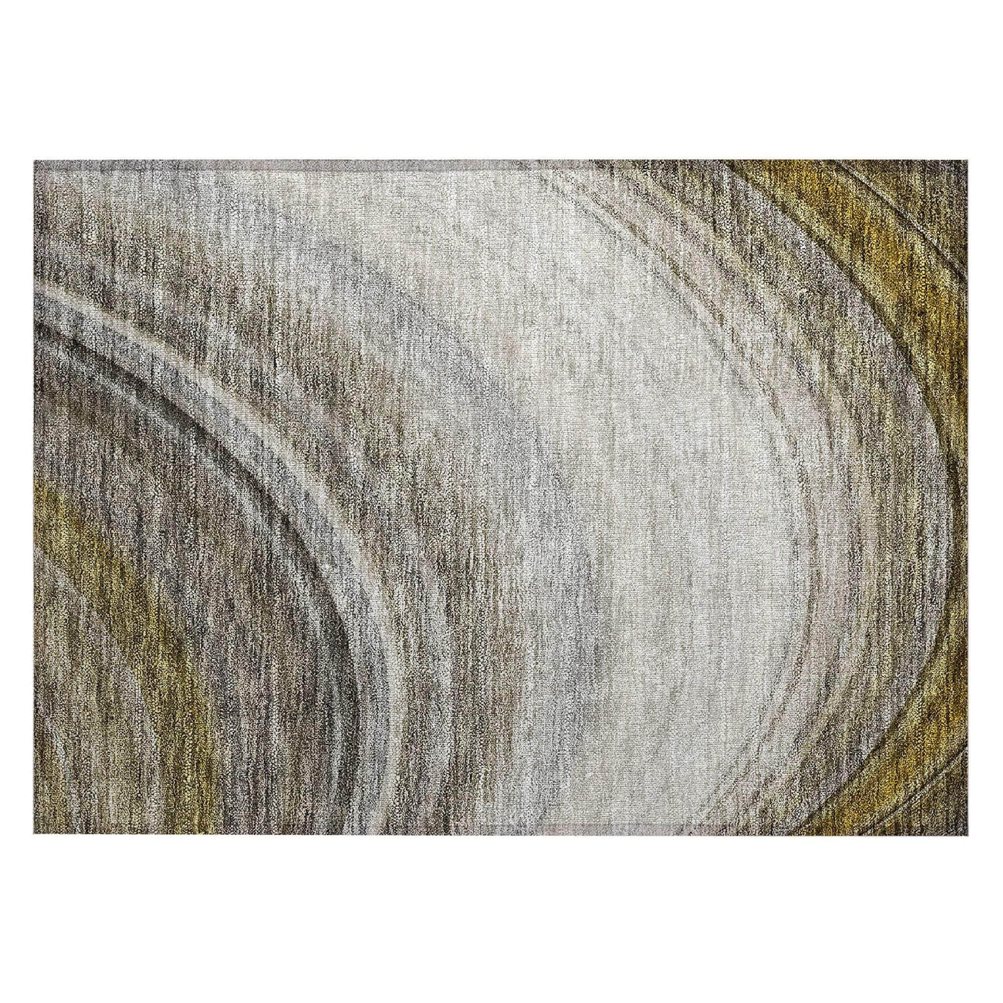 Machine Washable Taupe Brown Rug - Indoor / Outdoor - Kids / Pet Friendly Waves Print Rug